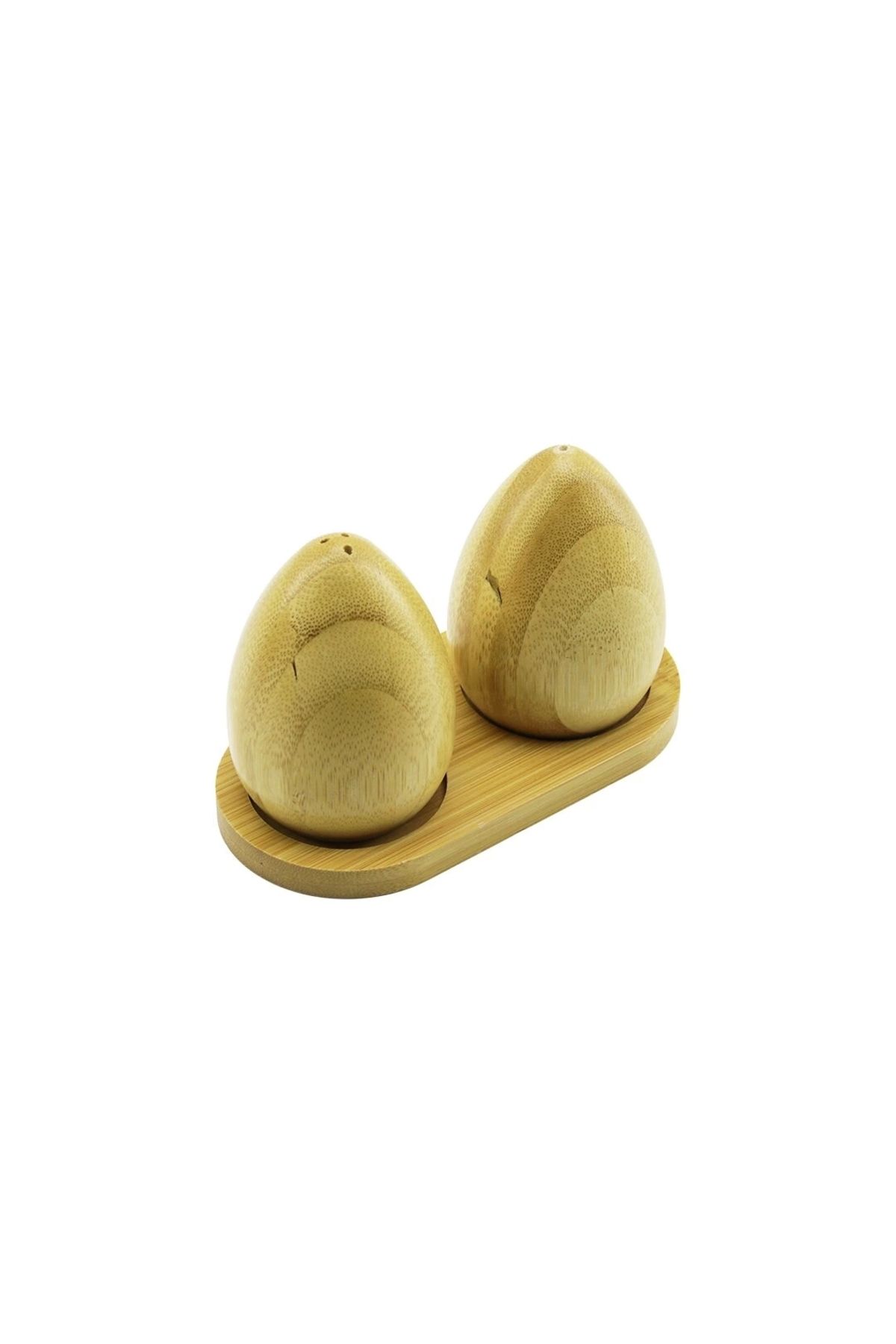 FTT SHOPPING MARKET 2 Pcs - Yumurta Modeli Ahşap Bambu Tuzluk - Baharatlık Ahşap Standlı