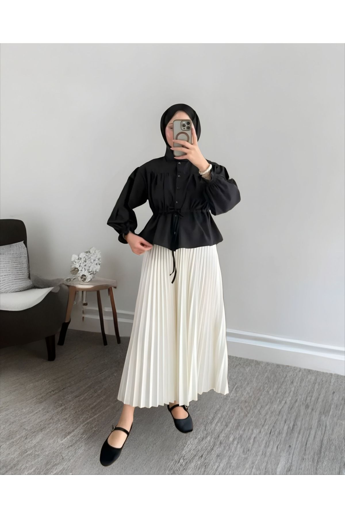 MODA Belden Büzgülü Gömlek Piliseli Etek Takım