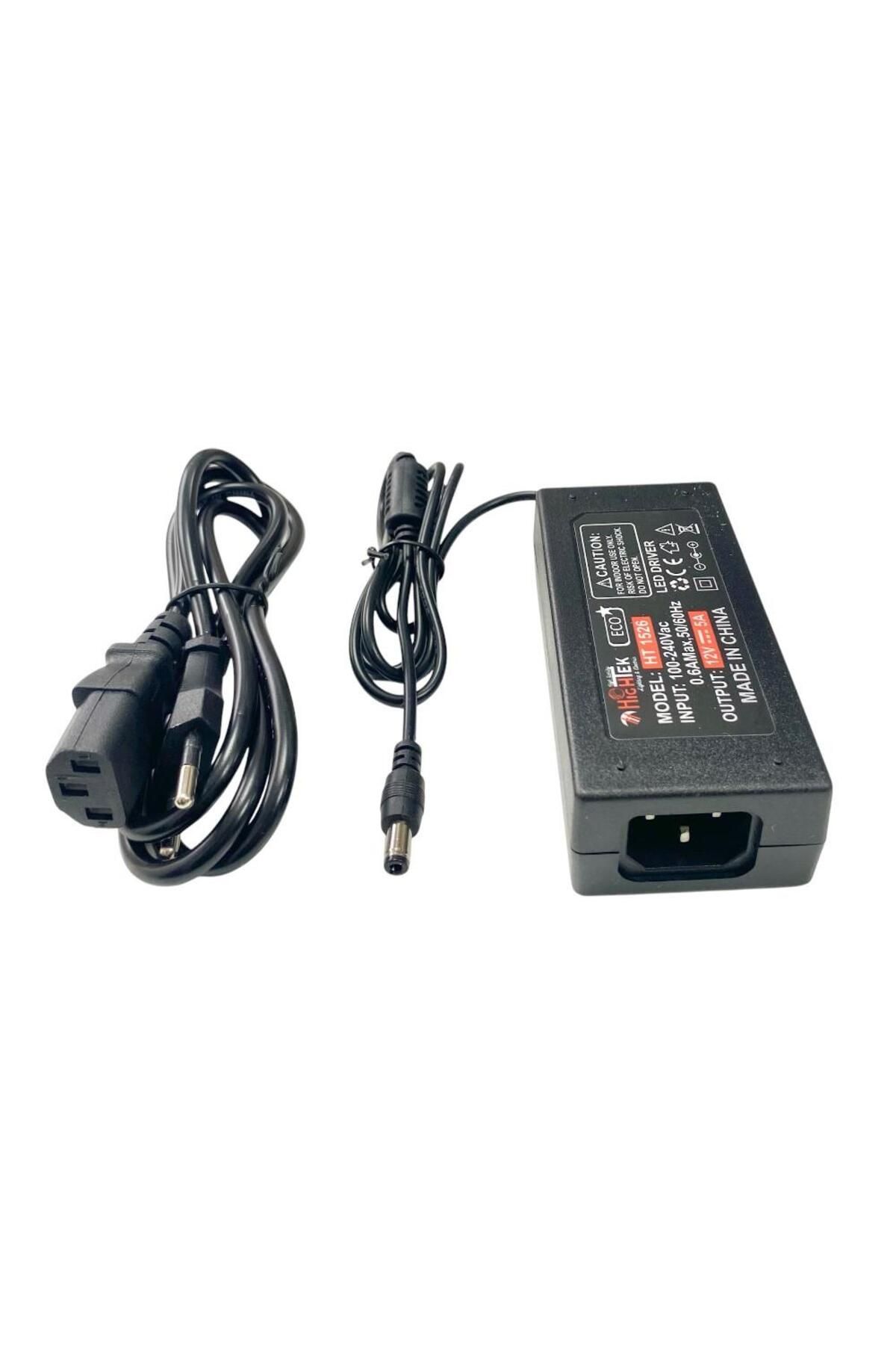 Hightek HT-1526 Eco 12Volt 5Amper Plastik Kasa Adaptör 5.5x2.5mm Jak Fişli