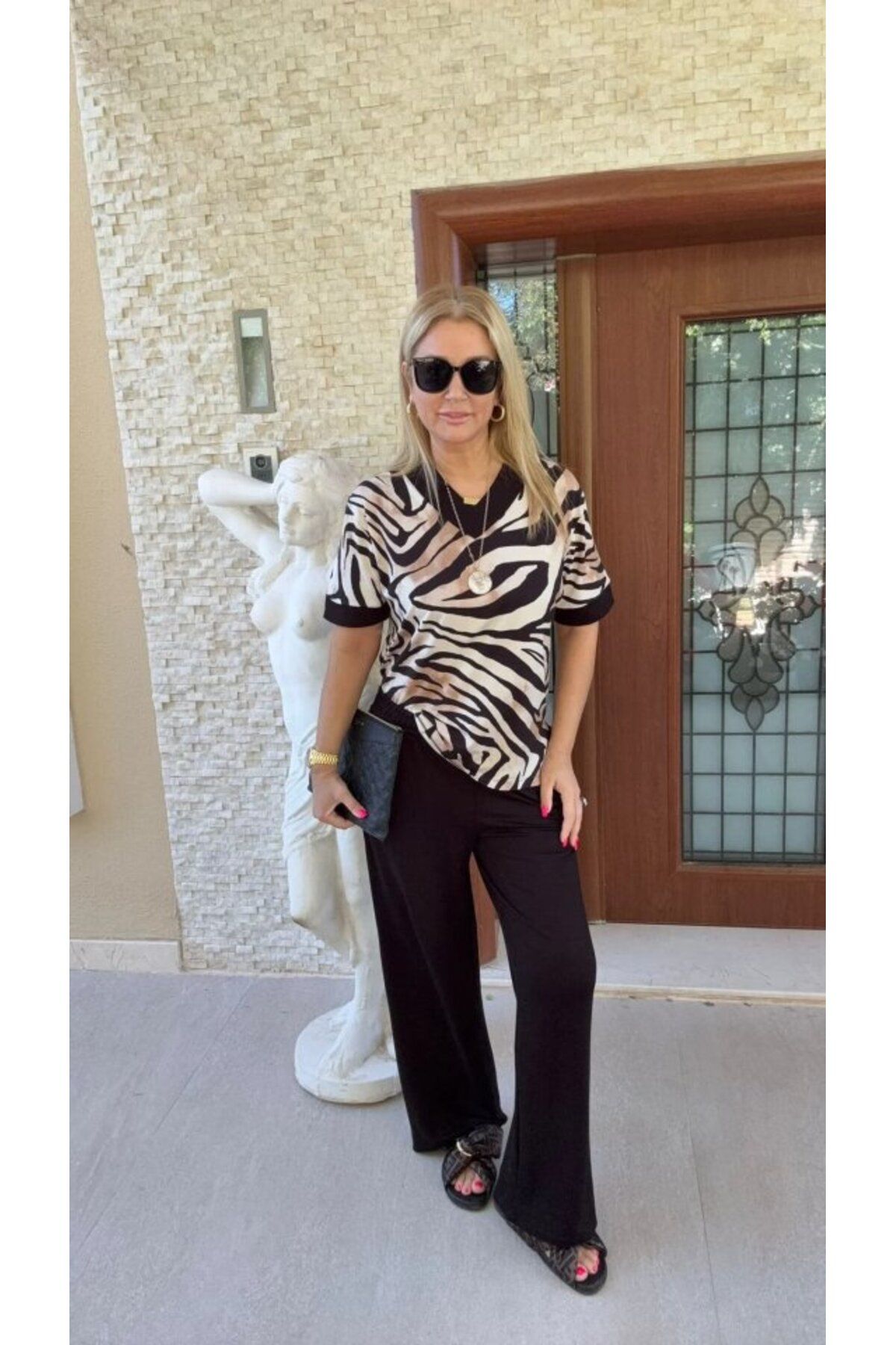velmorafashion Kadın Zebra Desenli Ikili Takım