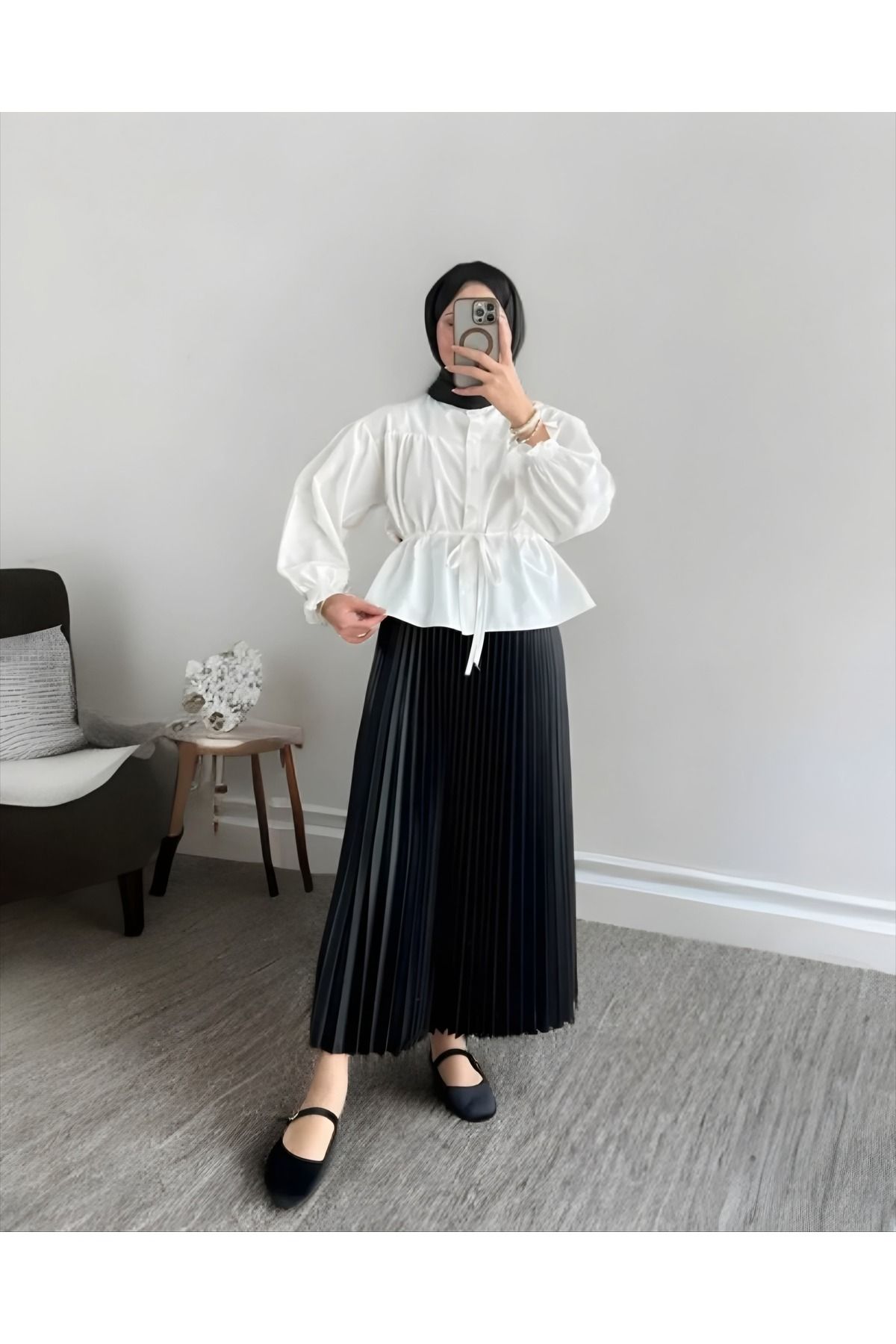 MODA Belden Büzgülü Gömlek Piliseli Etek Takım