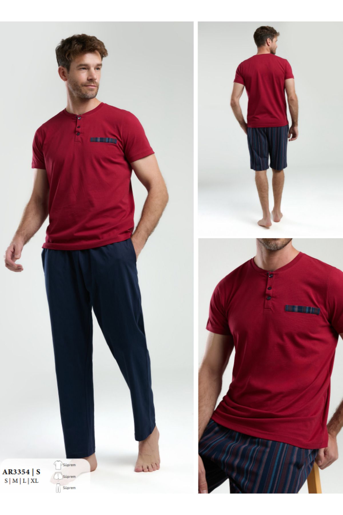 Fily İç Giyim ARNETTA Süprem T-shirt-Şort-Pantalon 3'lü Pijama Takımı