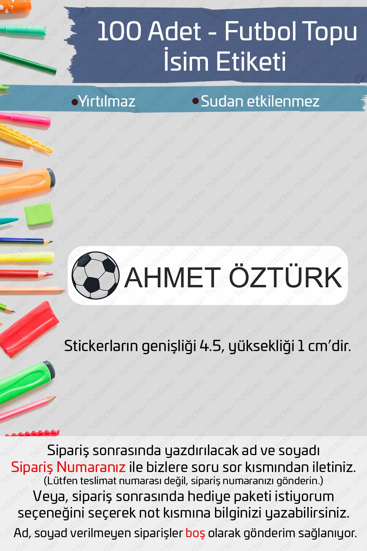 hdsticker 100 Adet Futbol Topu İsme Özel Okul Etiketi Kalem Defter Etiketi Özel İsim Yazılabilen Sticker P1