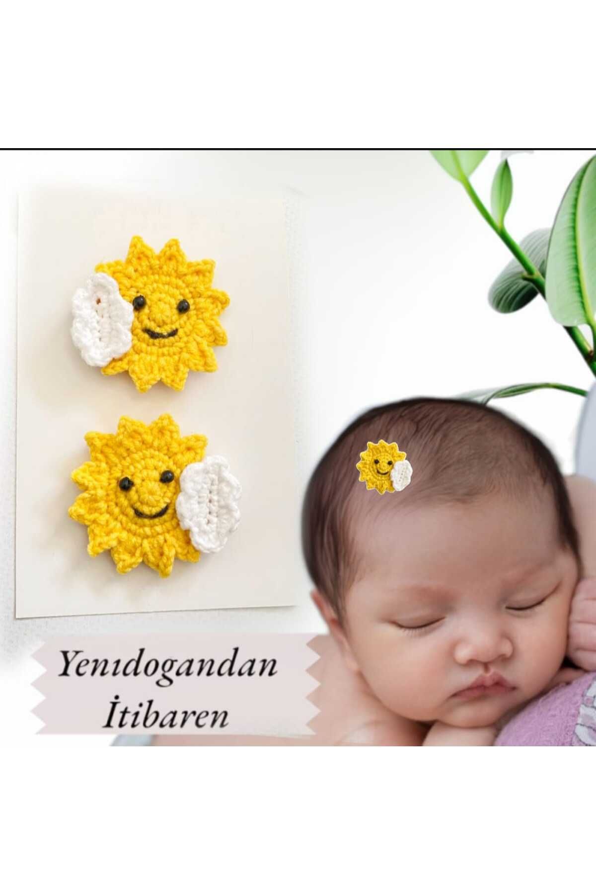 Kadın Girişimciler Atölyesi İlk Tokam Güneşim Yenidoğan Bebek Tokası %100 Doğal 2'li Az Saçlı Bebek Toka Uzun Ömürlü Klips Toka