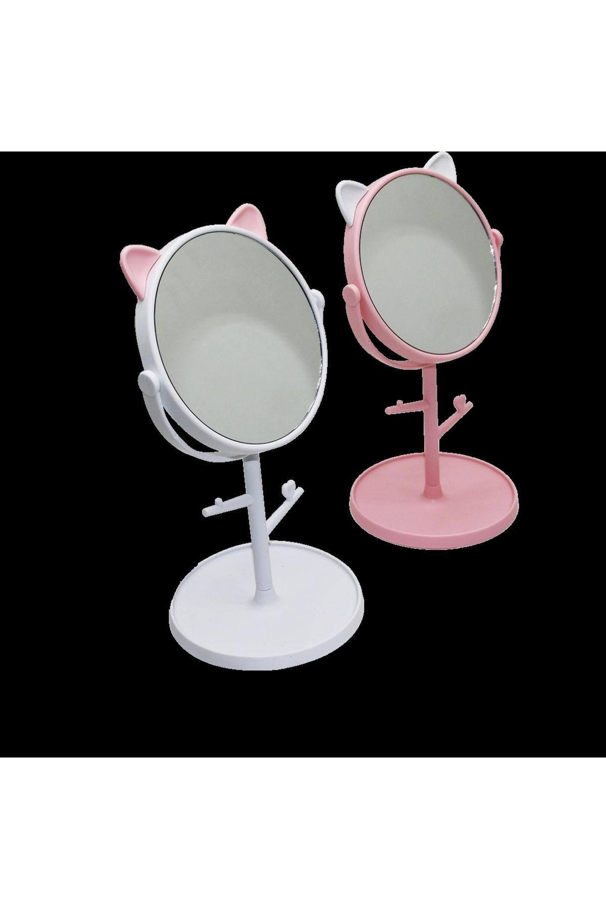 FTT SHOPPING MARKET 6&quot; - Plastik Yuvarlak - Kulaklı Organizerli - Takı Askılı Makyaj Aynası