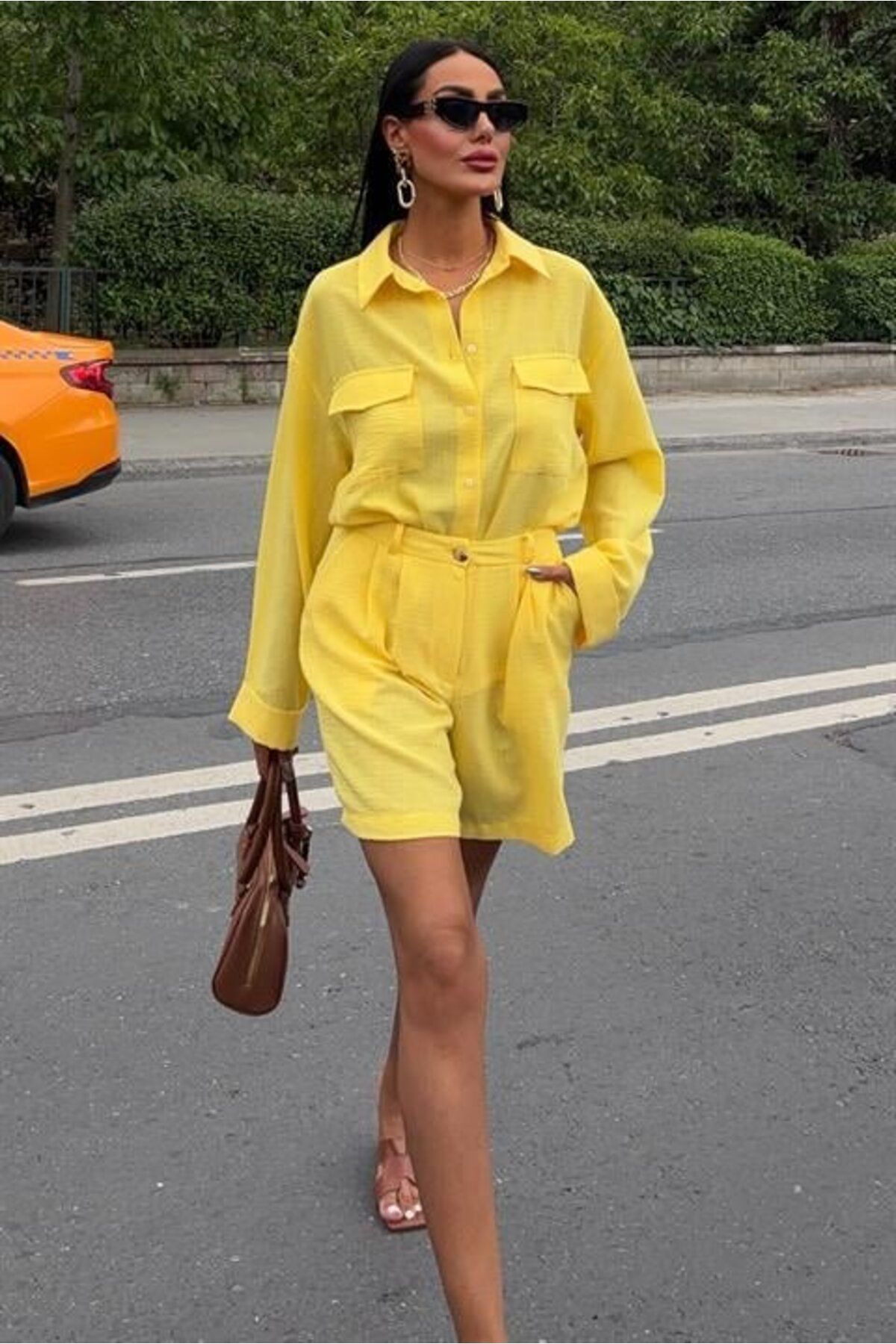 velmorafashion Gömlek Ve Şort Flamlı Keten Takım