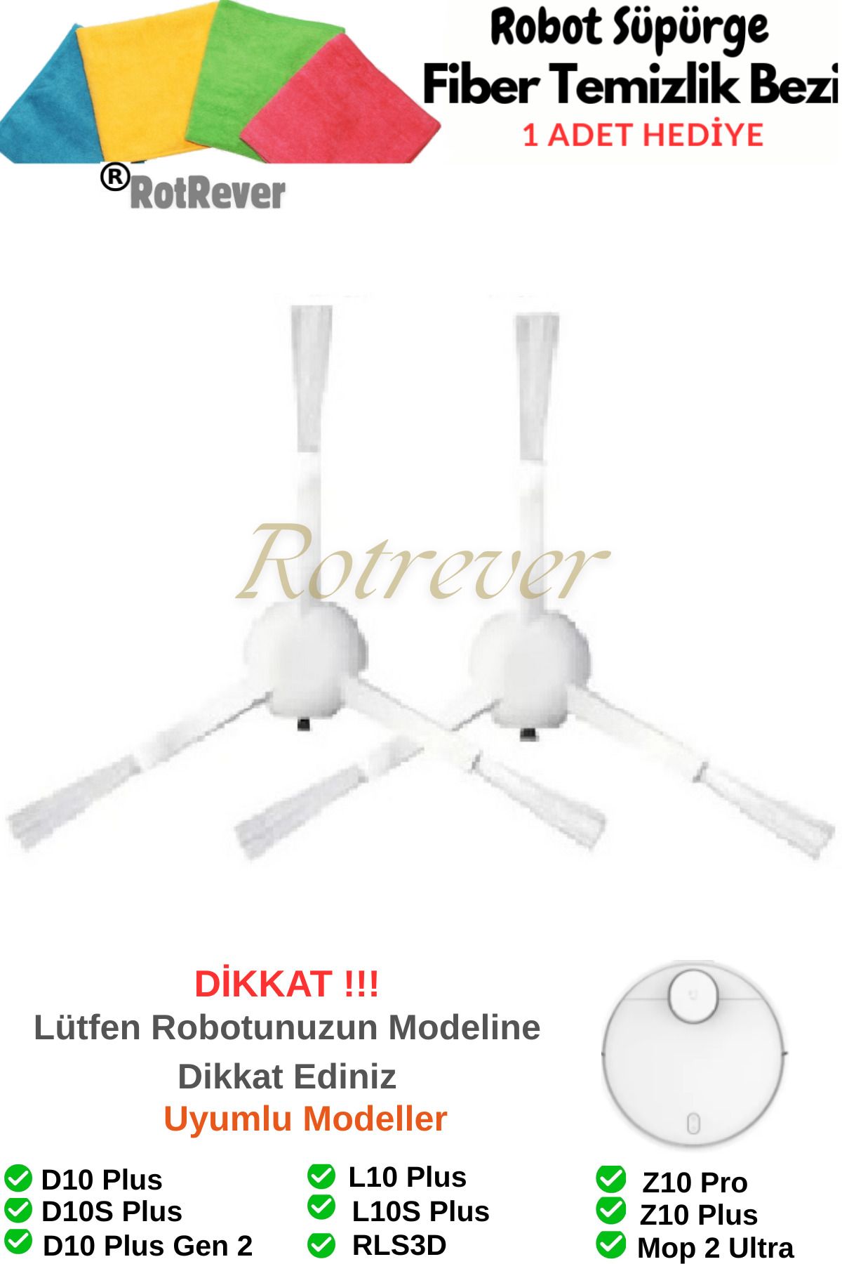 RotRever Dreame Bot D10+ Plus / D10S+ Plus Uyumlu Yan Fırça Yedek Parça Seti-2 Adet