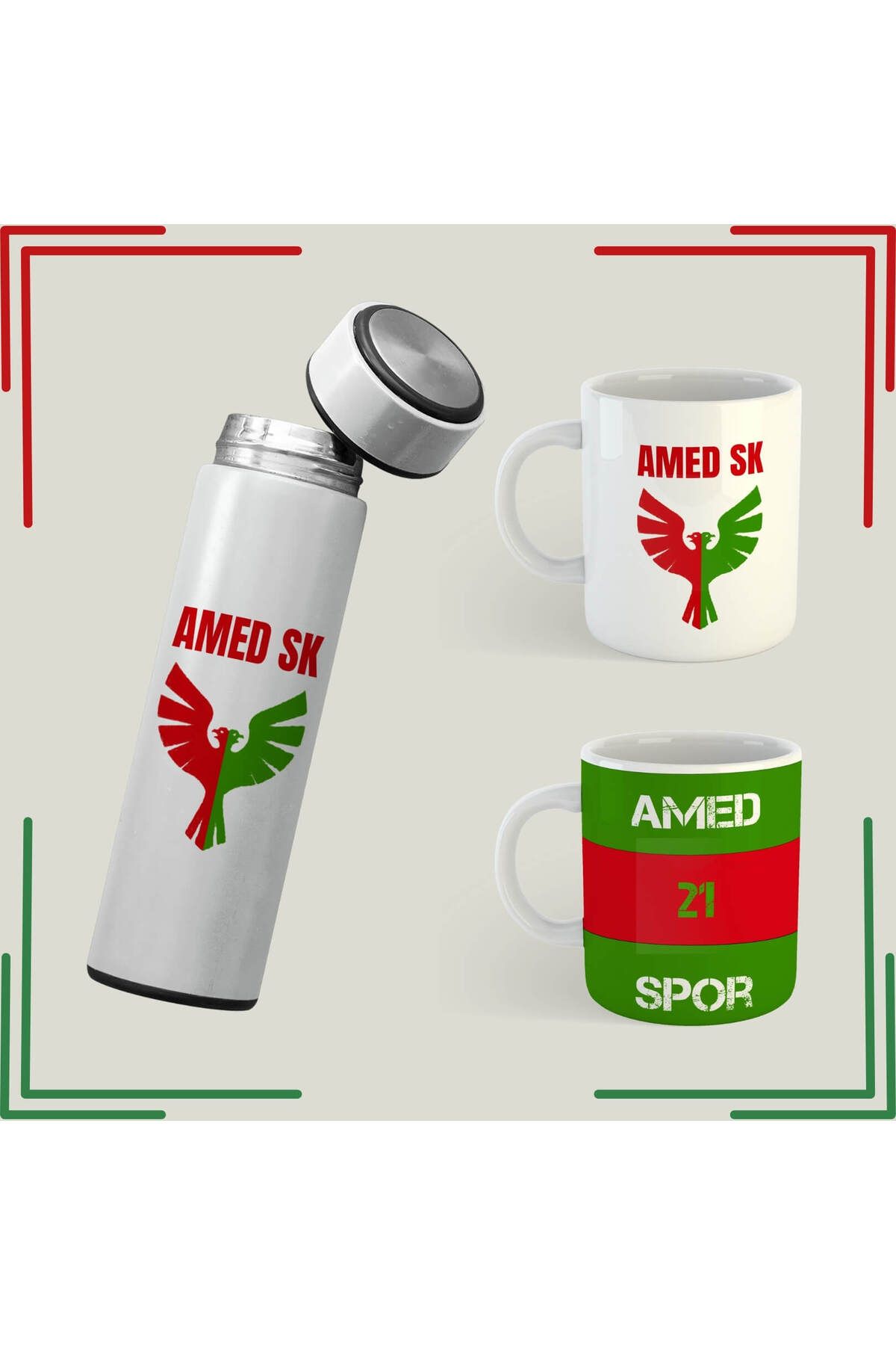 ZERYA Amedspor Tasarımlı Kupa ve Termos Seti - Amed Spor Kupası Seti (2 KUPA 1 TERMOS)