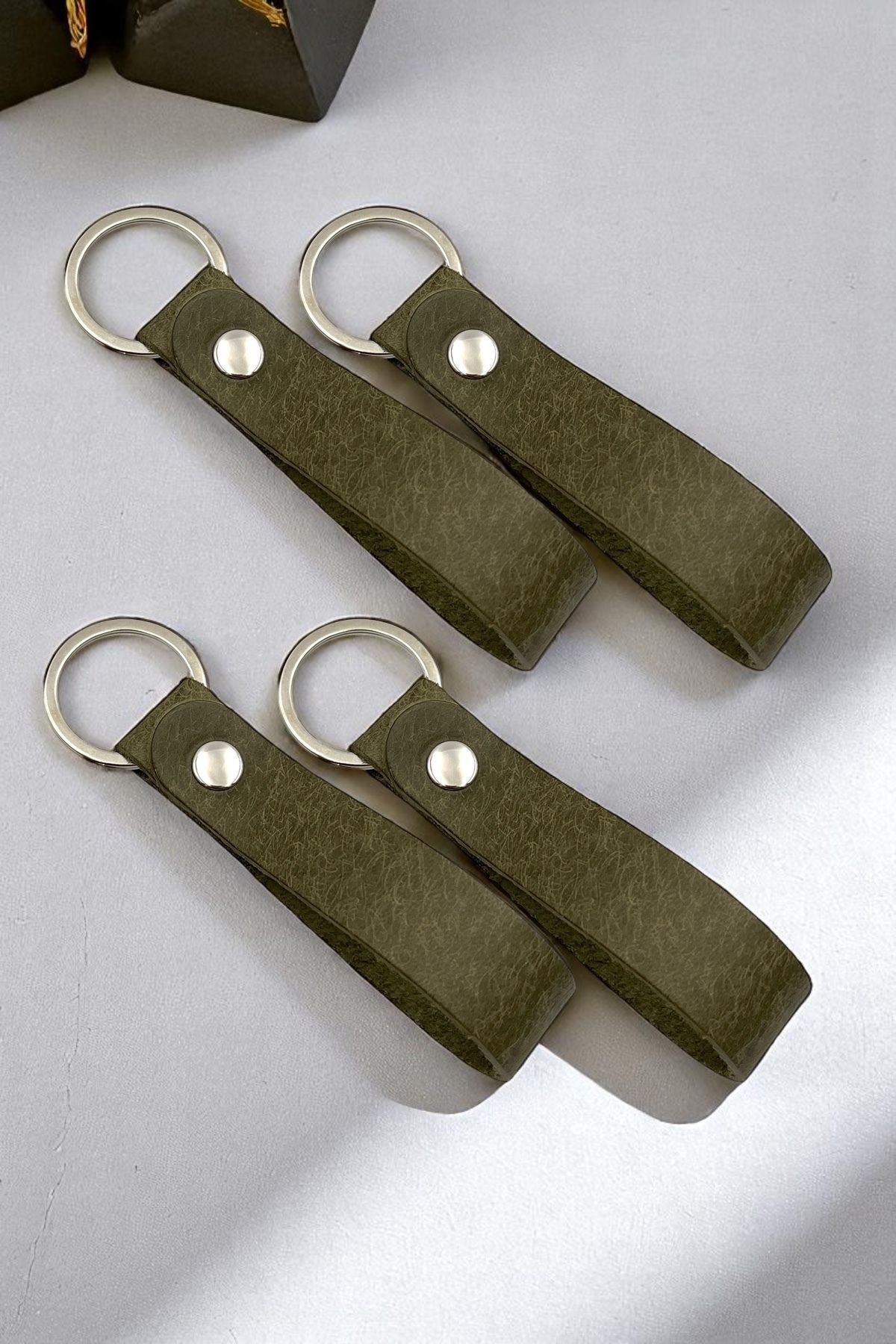 pepuza 4'lü Hakiki Deri Artisan Series Anahtarlık Olive - Özelleştirilebilir