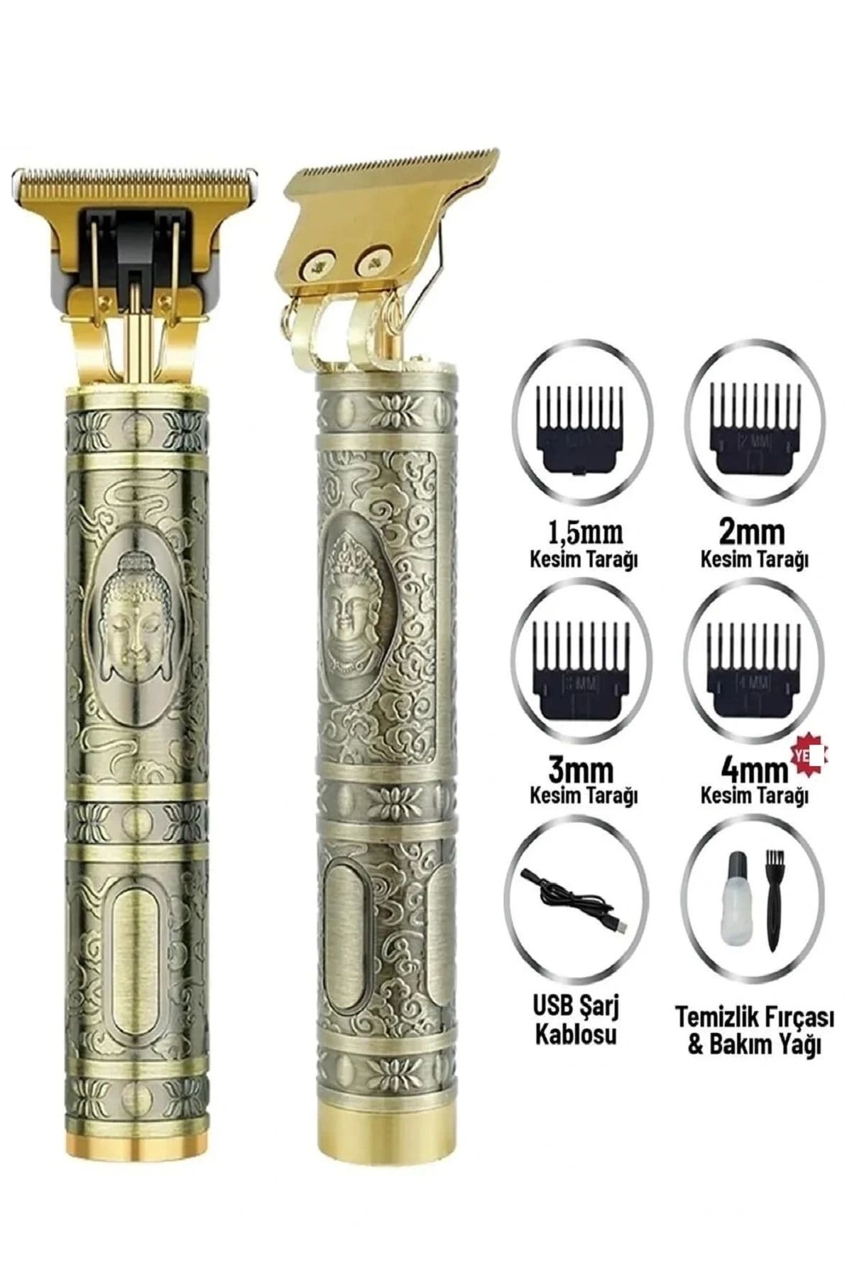 OurStyles Gold Uçlu Vintage Şarjlı Traş Makinesi Saç Sakal Ense Çizim Vucüt Kılı Tıraş Makinası
