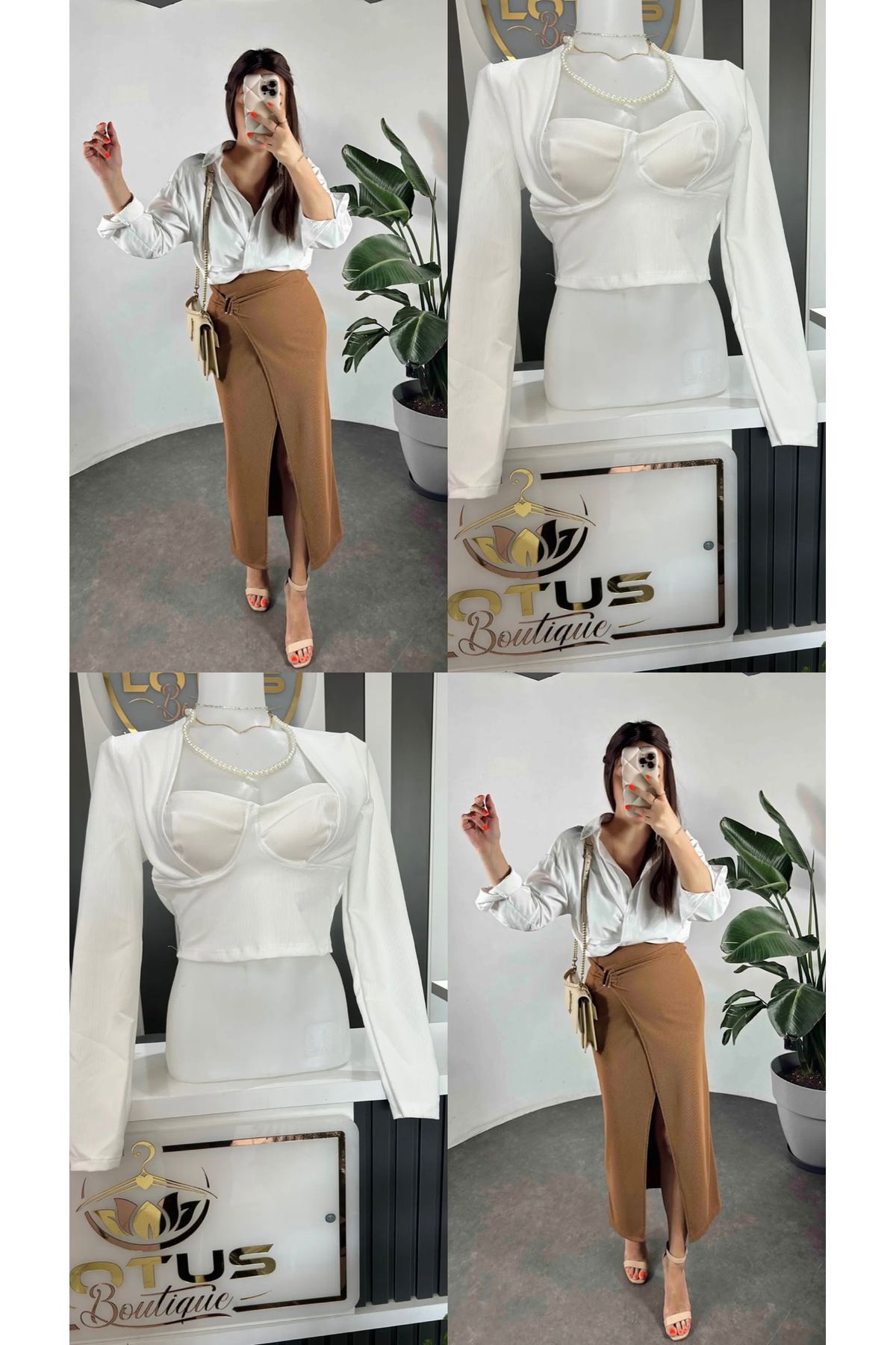 Lotus KADIN YIRTMAÇLI ETEK - CROP İKİLİ PAKETİ