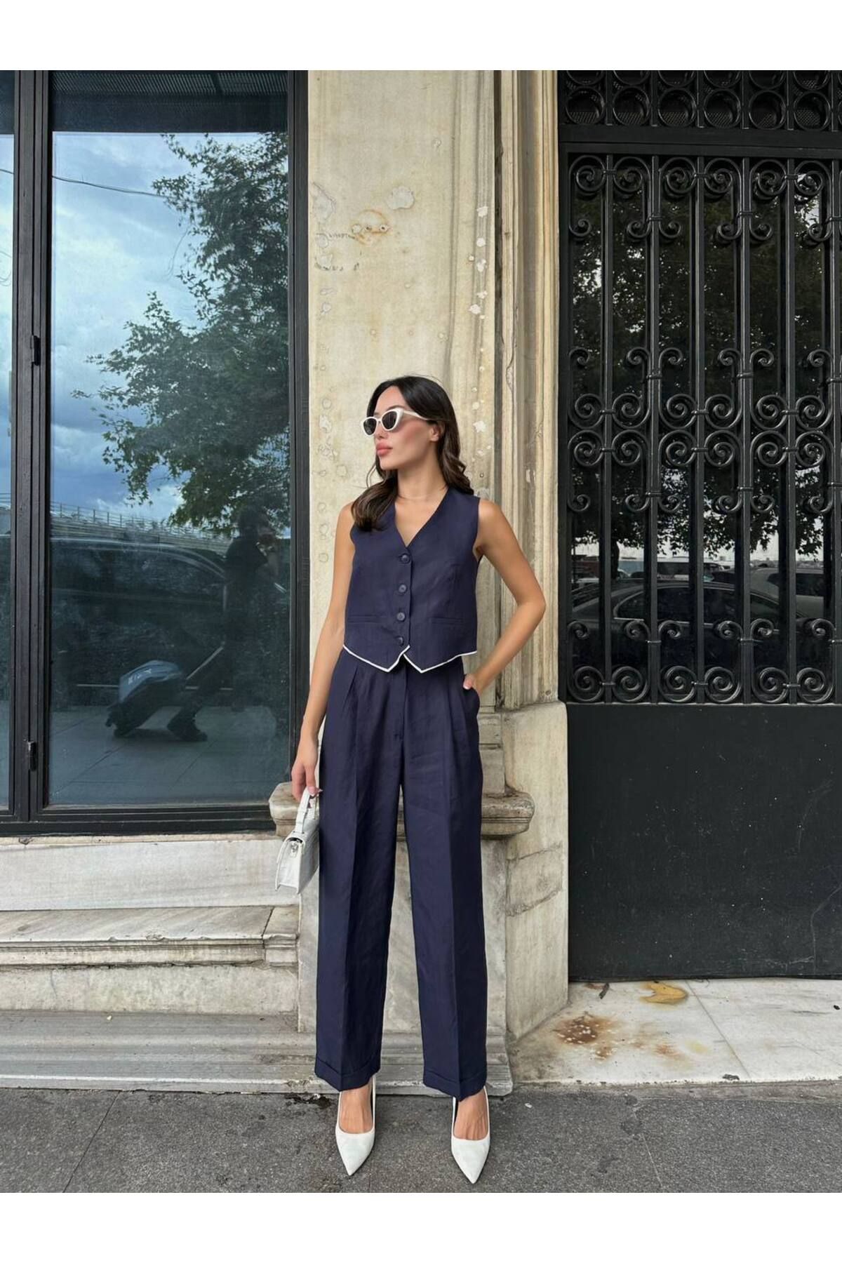 Hotfashion Biye Detaylı Yelek Pantolon Takım