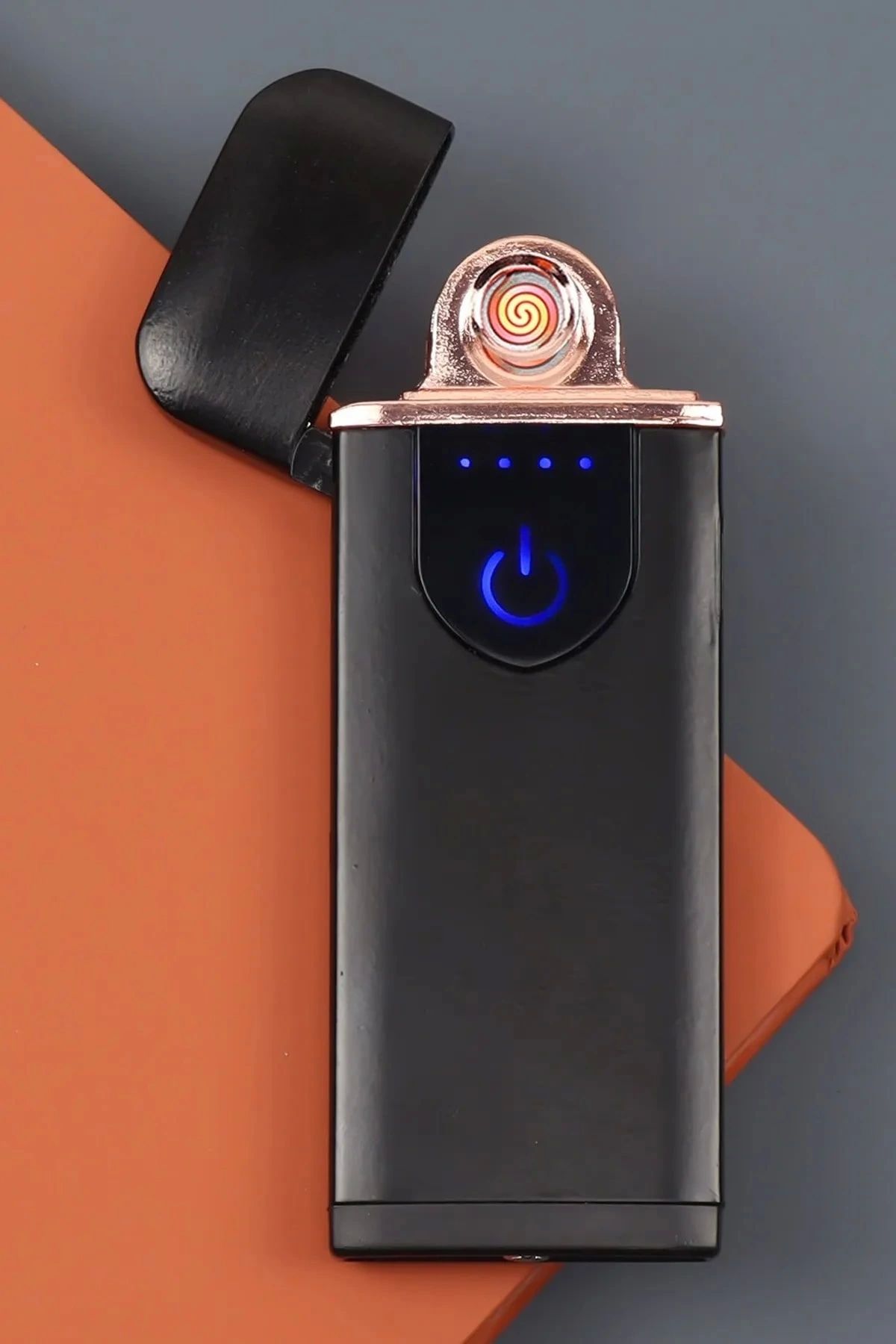 OurStyles Kapaklı Işıklı USB Şarjlı Çakmak Alevsiz Elektronik Çakmak Rüzgarda Sönmez Kablo Dahil