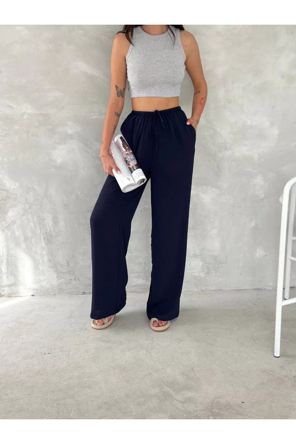 AMO Ayrobin Oversize Kadın Pantalon - Lacivert