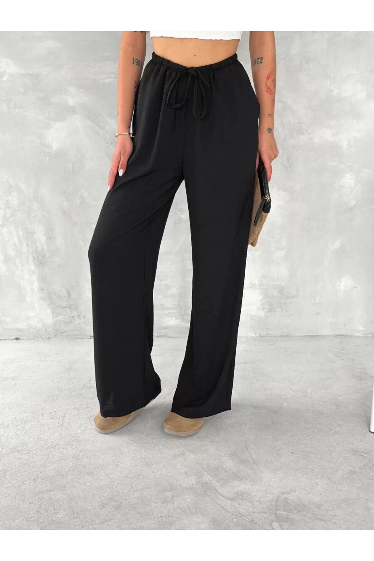 AMO Ayrobin Oversize Kadın Pantalon - Siyah