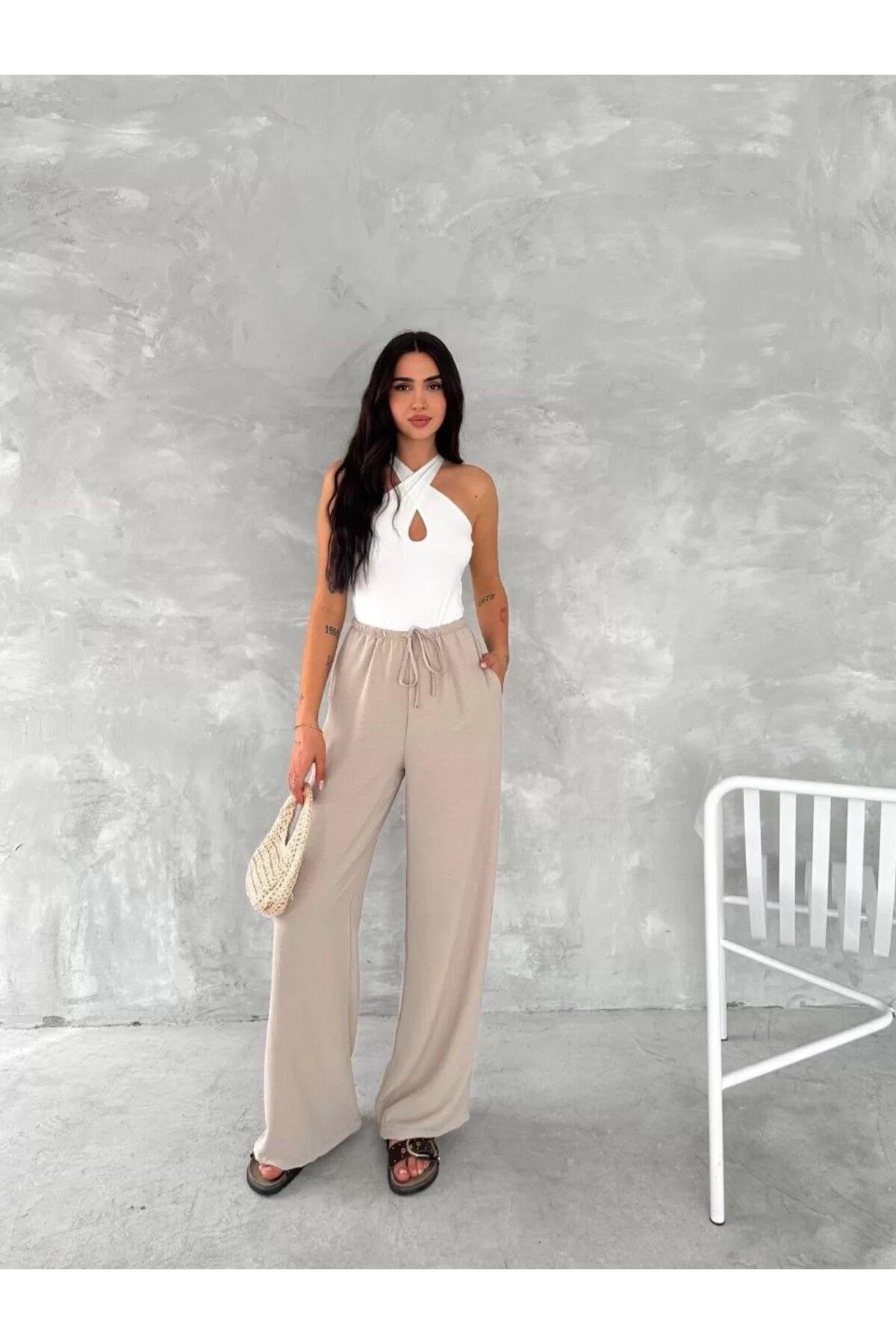 AMO Ayrobin Oversize Kadın Pantalon - Bej