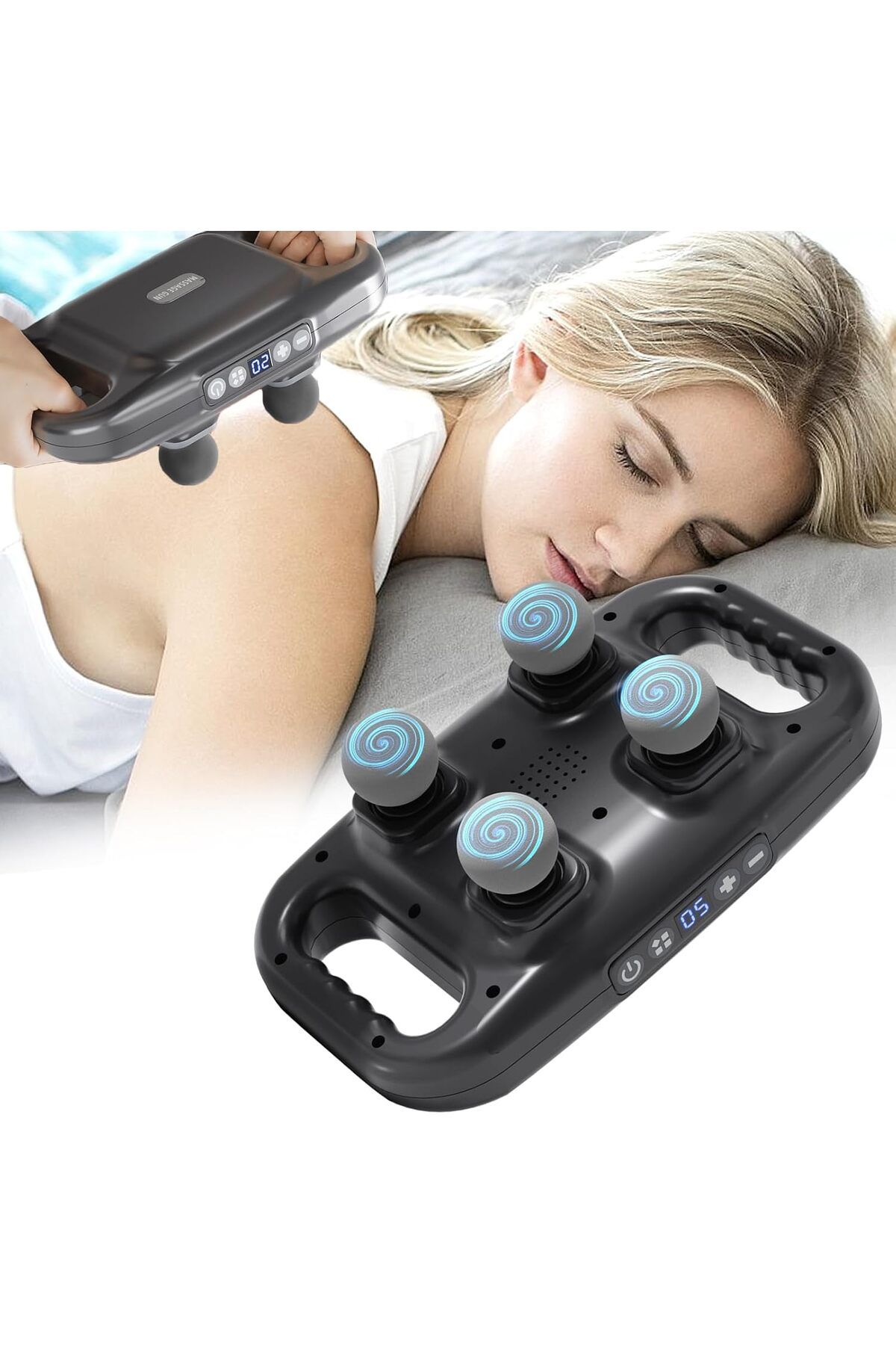 Fixport 4 Başlıklı Masaj Tabancası - Ergonomik Derin Doku Sırt ve Boyun Masaj Aleti Ağrı ve Sızı Giderici