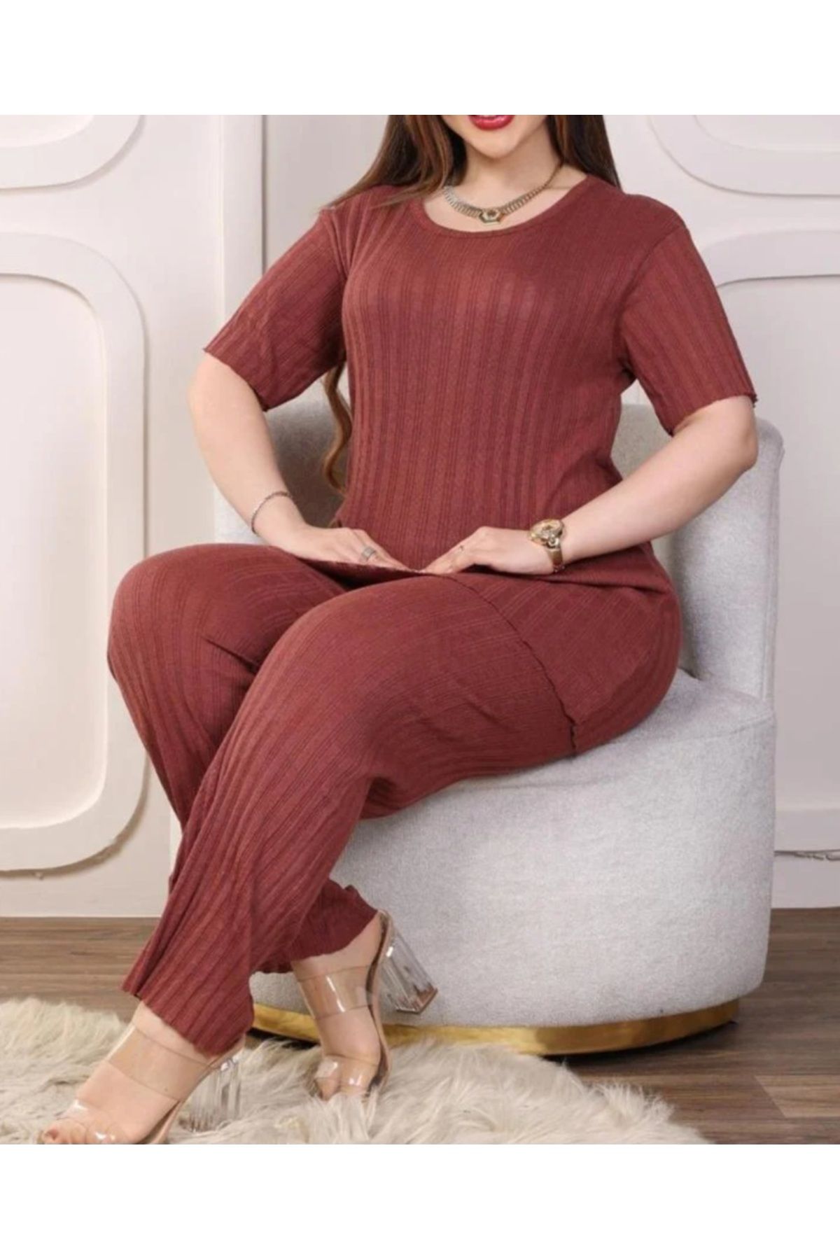 GÜLÇİNCE Büyük Beden Tunik Yazlık %100 Pamuklu Pijama Takımı XL-2XL-3XL-4XL