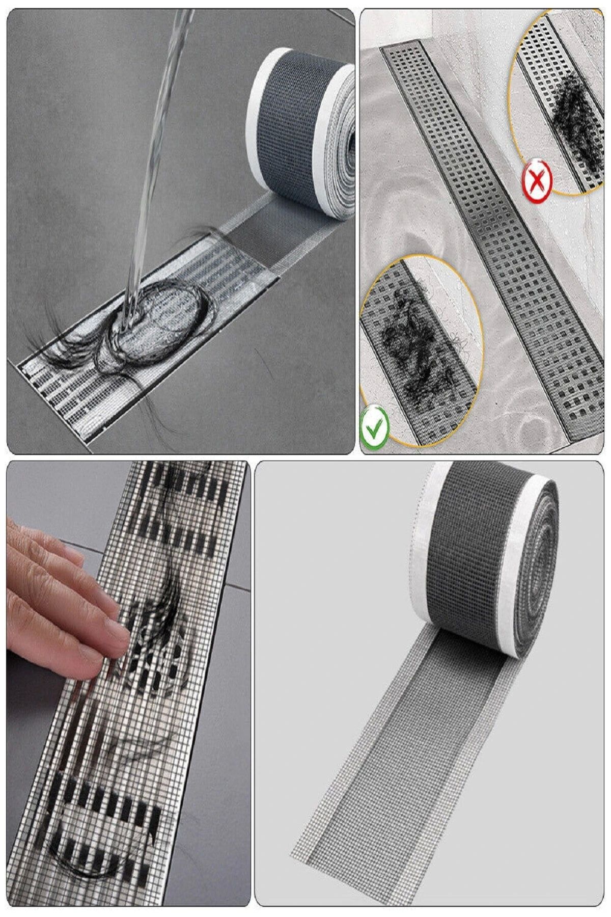 OurStyles 4 Metre Yapışkanlı Banyo Gider Koruyucu Saç Toplayıcı – Gider Böcek Koruyucu Gider Süzgeci