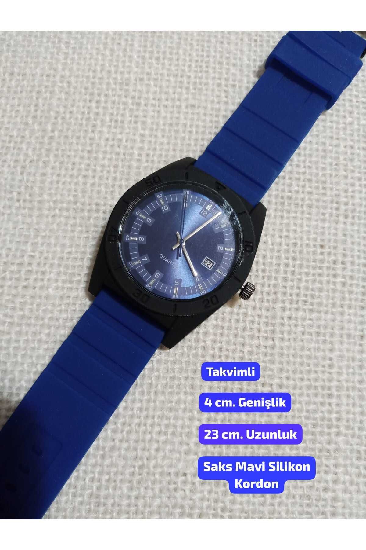 Brality Saks Mavi Renk Silikon Kordon- Takvimli- Kadın Erkek Kol Saati- Yuvarlak Dijital Kasa 0083