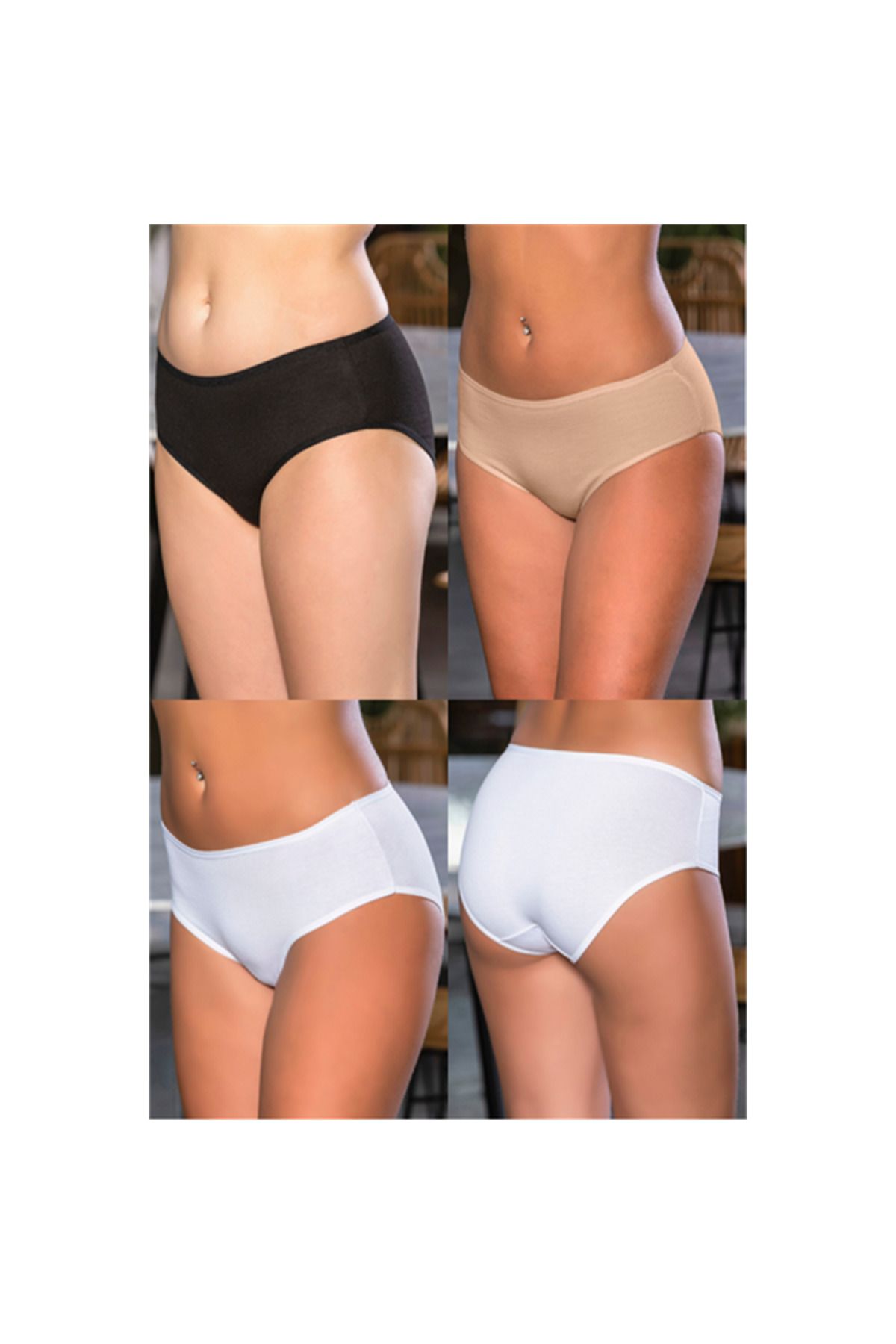 Narnuga Pamuklu Yüksek Bel Slip Külot (karışık) Siyah-beyaz-ten