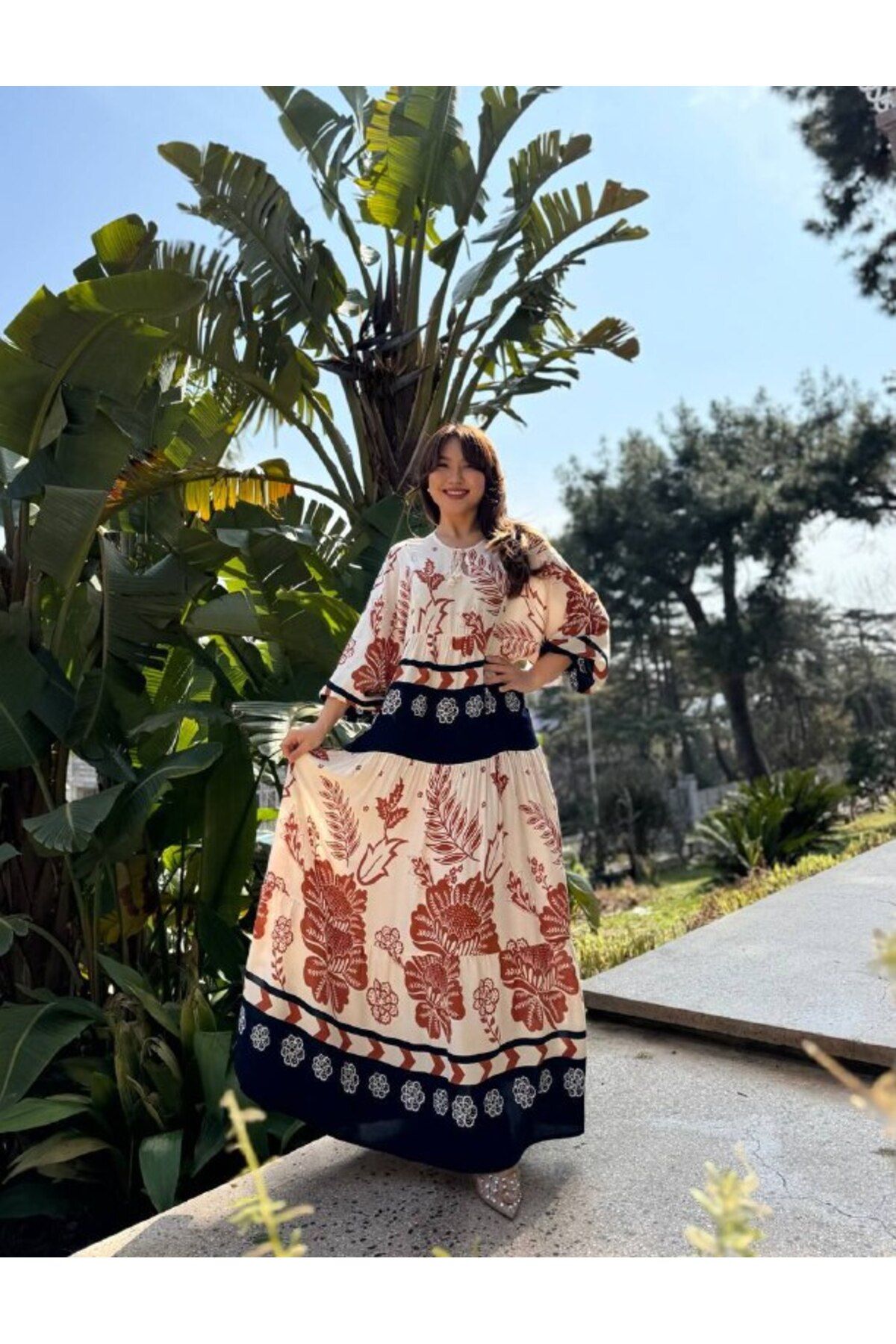 Castivo Fashion Etnik Desen Blok Renkli Oversize Salaş Elbise