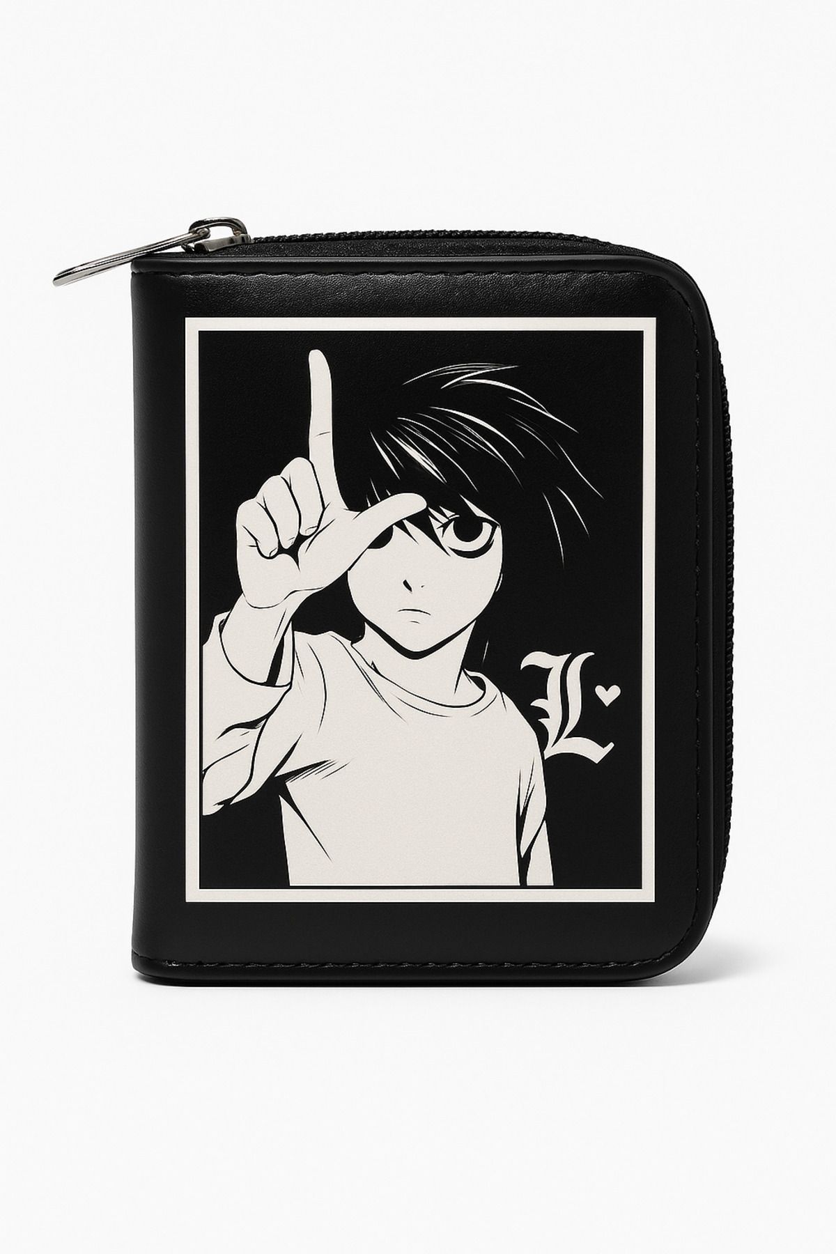 facnspt Death Note “L” Karakter Baskılı Siyah Cüzdan