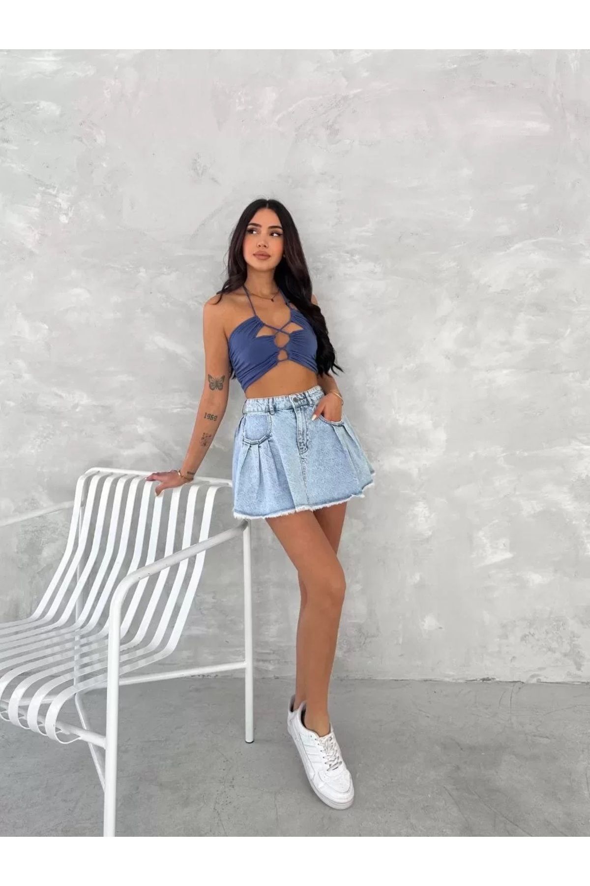 periodt Kot Jeans Cepli Şortlu Etek