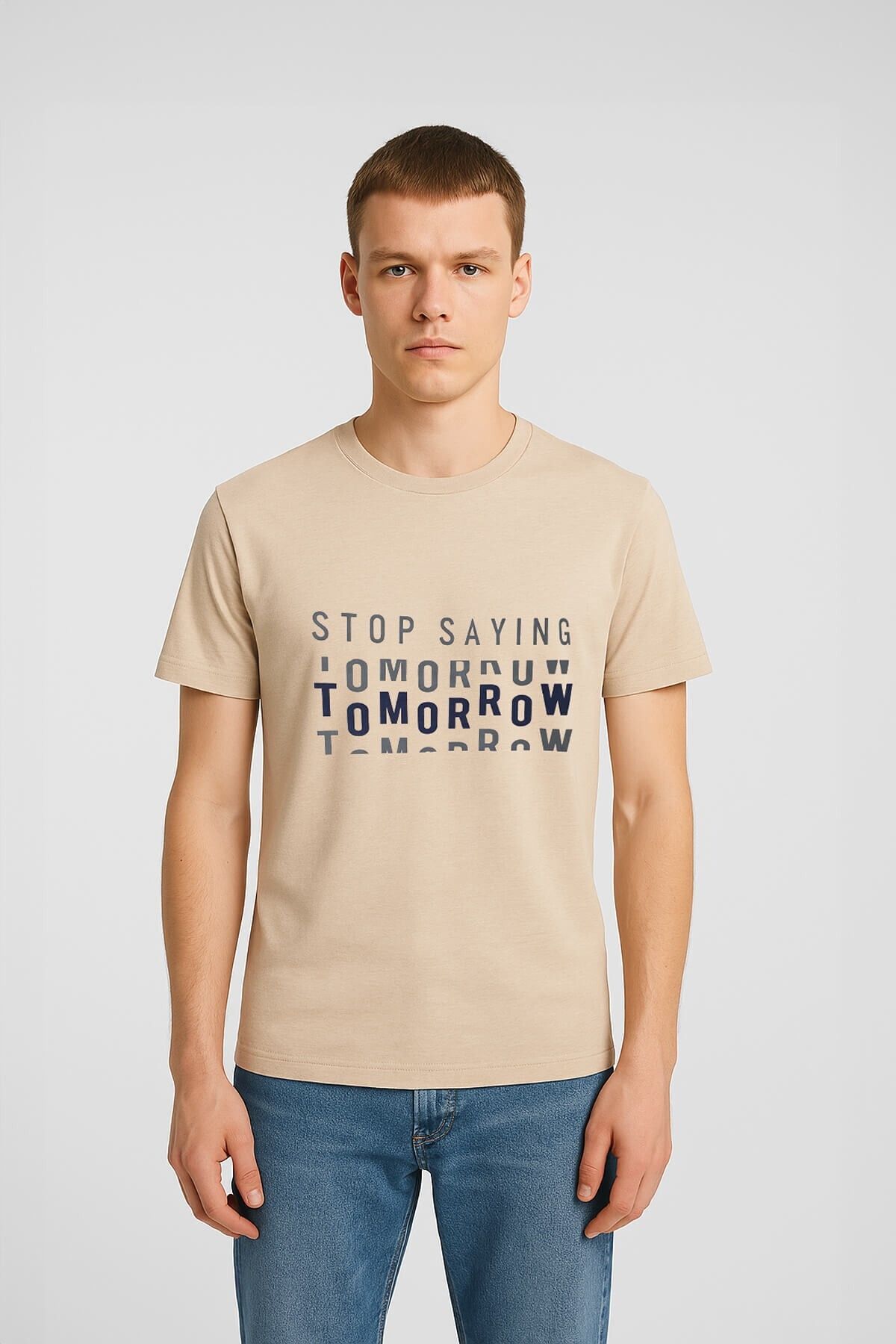 MARKAPIA Erkek Rahat Kesim Bisiklet Yaka Yazı Baskılı T-shirt