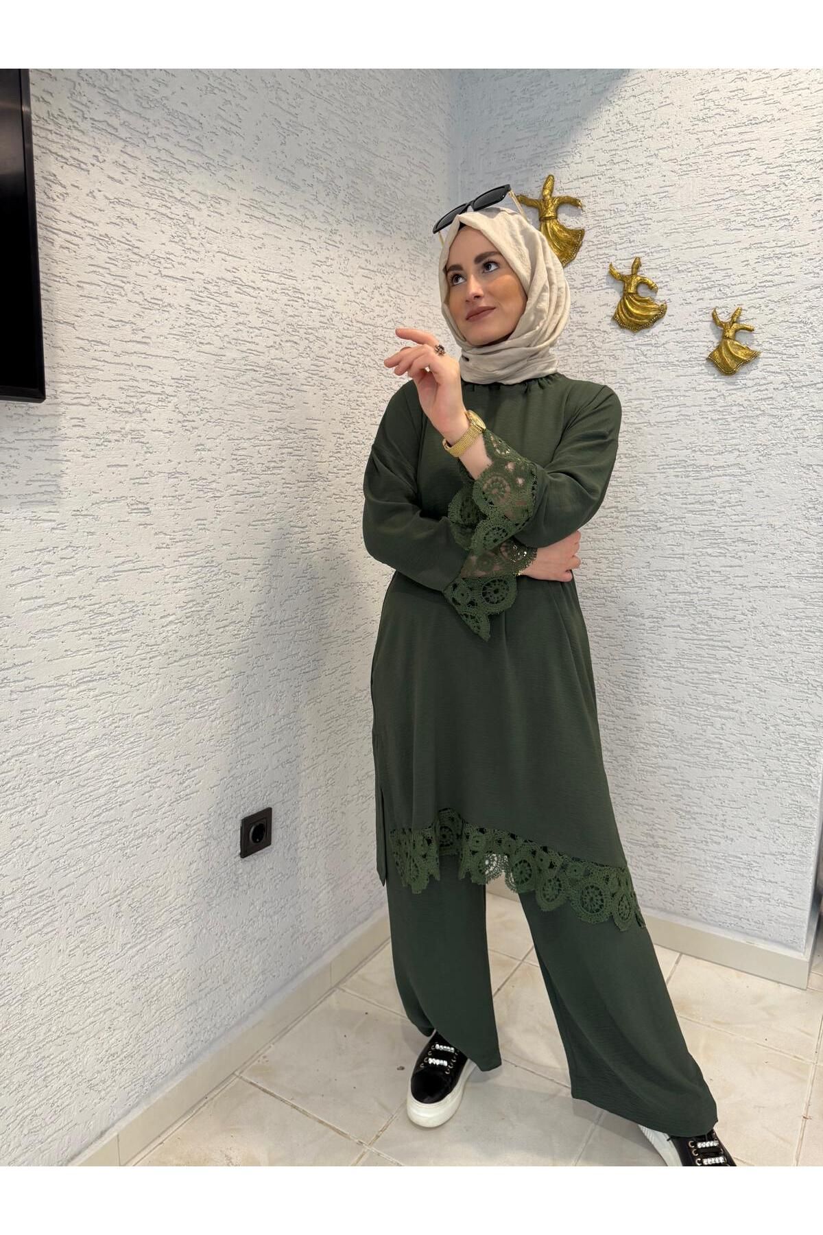 AYSUN AYDEMİR YAZLIK DANTEL DETAYLI İKİLİ TAKIM
