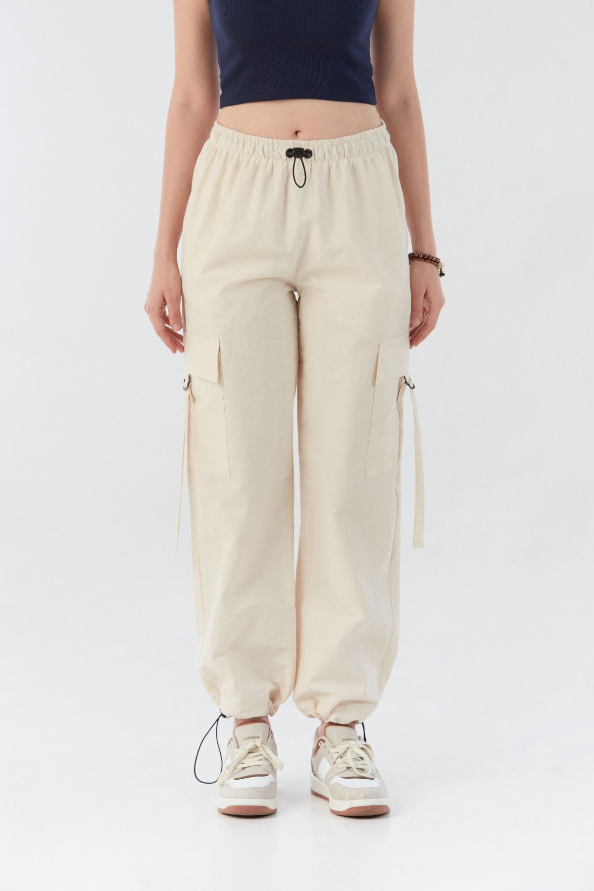 Fulla Moda-Παντελόνι Jogger από ύφασμα αλεξίπτωτο με ελαστική μέση και πώμα 8