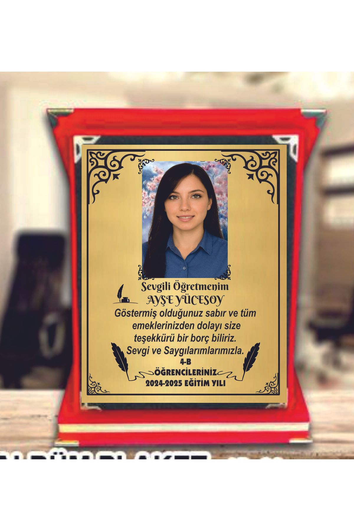 sıradışıhediyem kişiye özel öğretmenler günü plaket mezuniyet plaketi öğetmene hediye kadife RESİMLİ isimli plaket