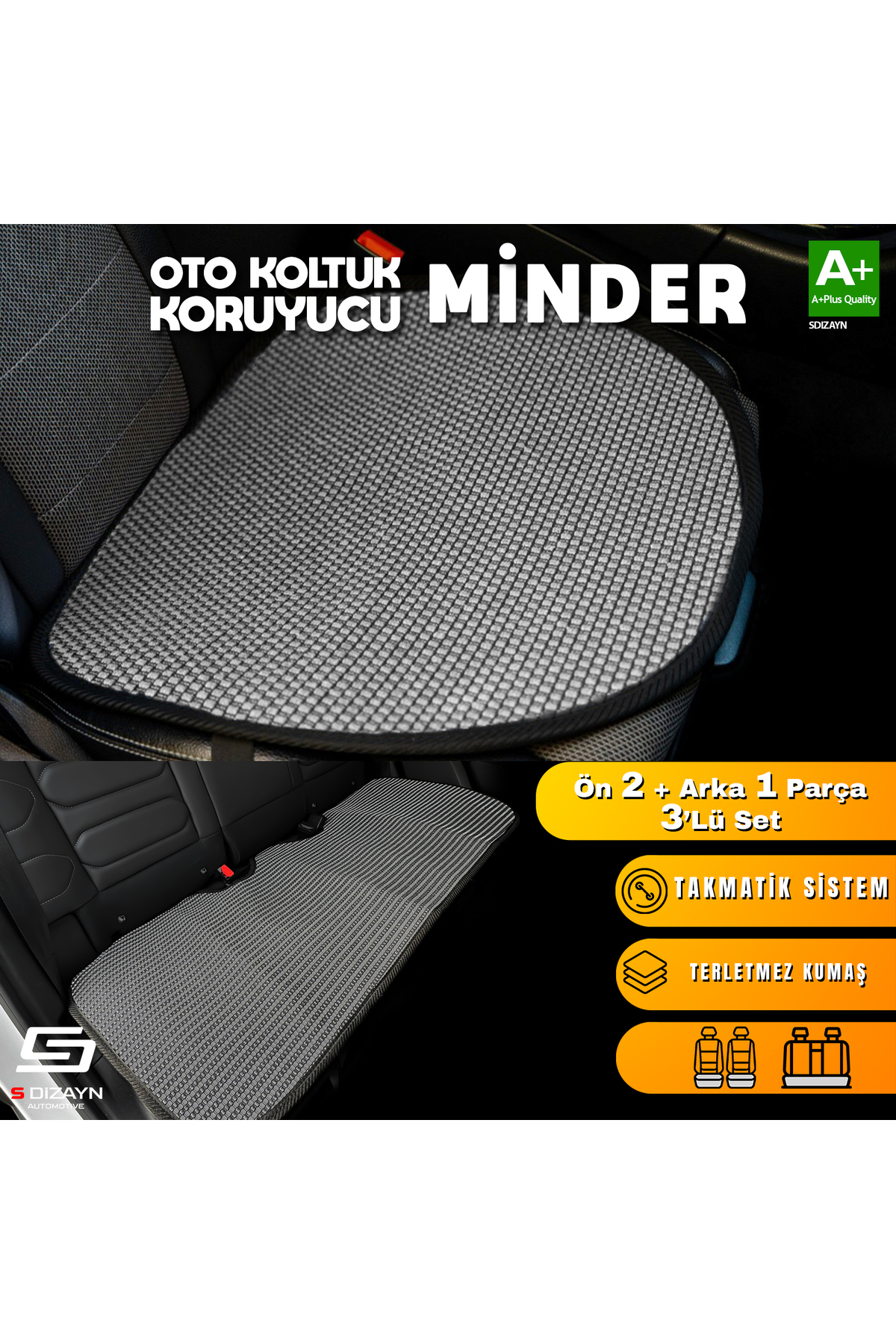 S Dizayn S-Dizayn Oto Koltuk Koruyucu Alt Minder Füme Universal 2+1 Parça Ön Arka A+ Kalite TOK-OTM-FM-3 fotoğrafı 3 (önizleme)