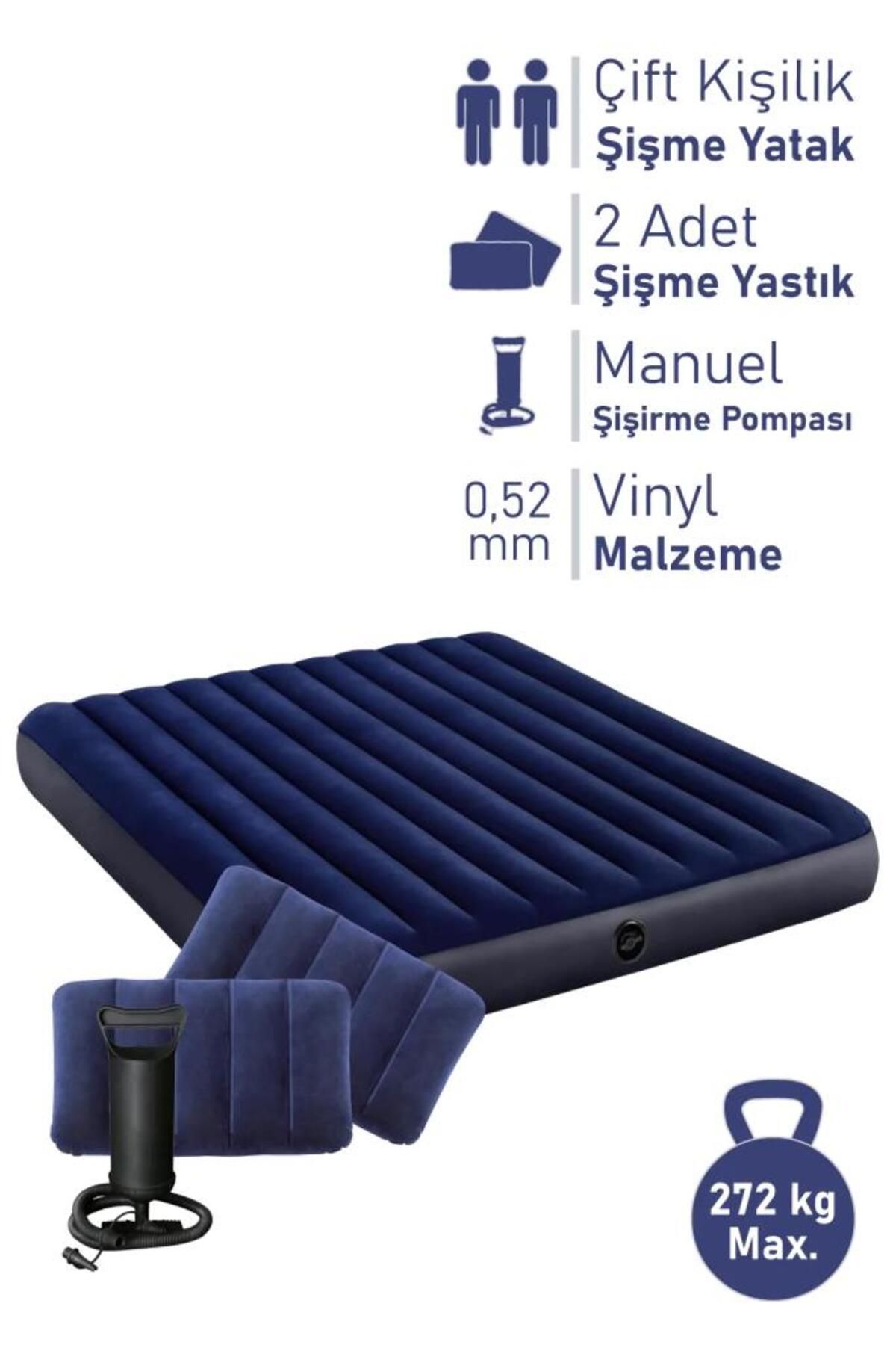 Blooma 64765 Çift Kişilik Şişme Yatak 152x203x25 cm Pompa Dahil 2 Adet Yastık Set