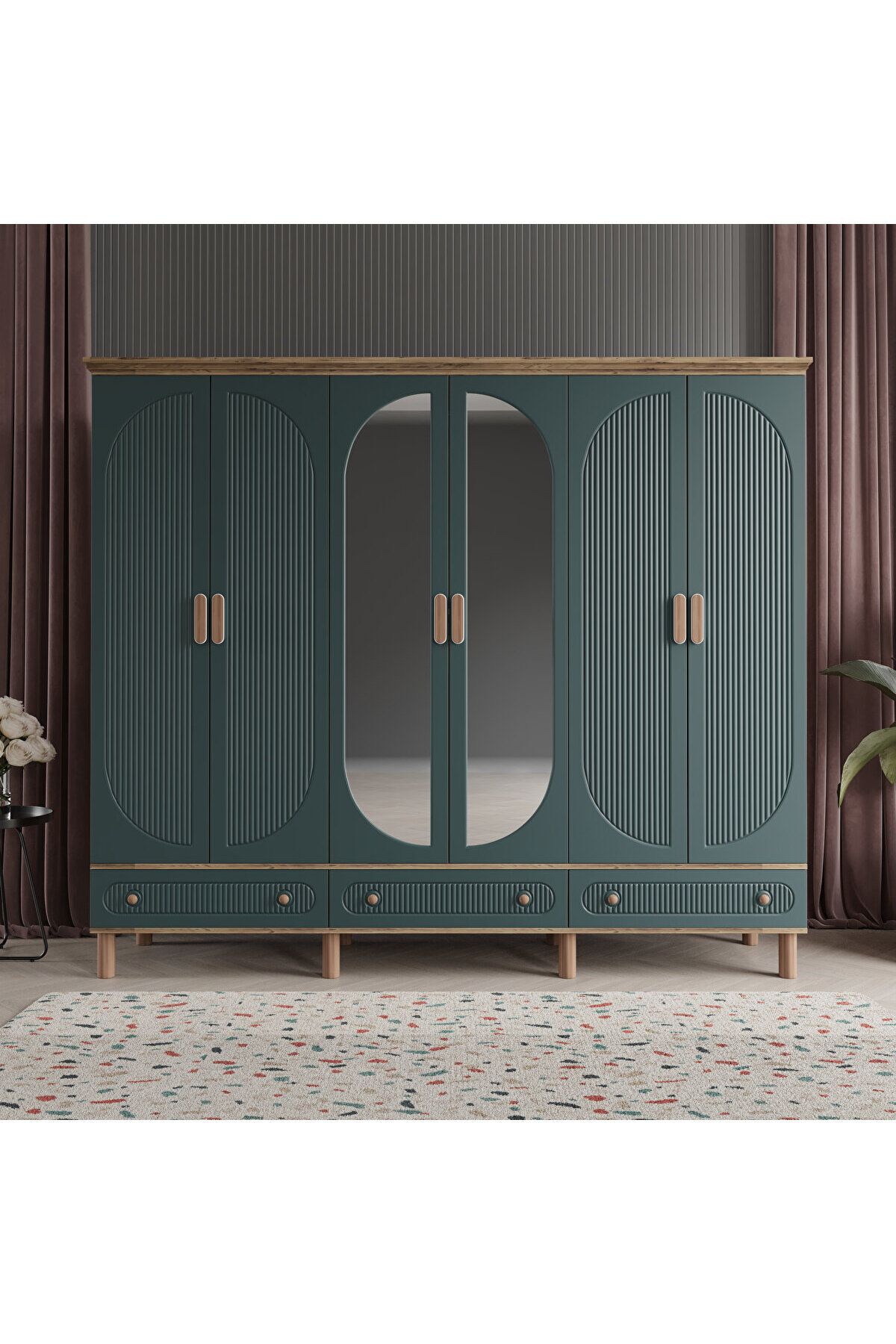 DRNHOME SOHO 6 KAPAKLI YEŞİL GARDIROP TAMAMI MDF