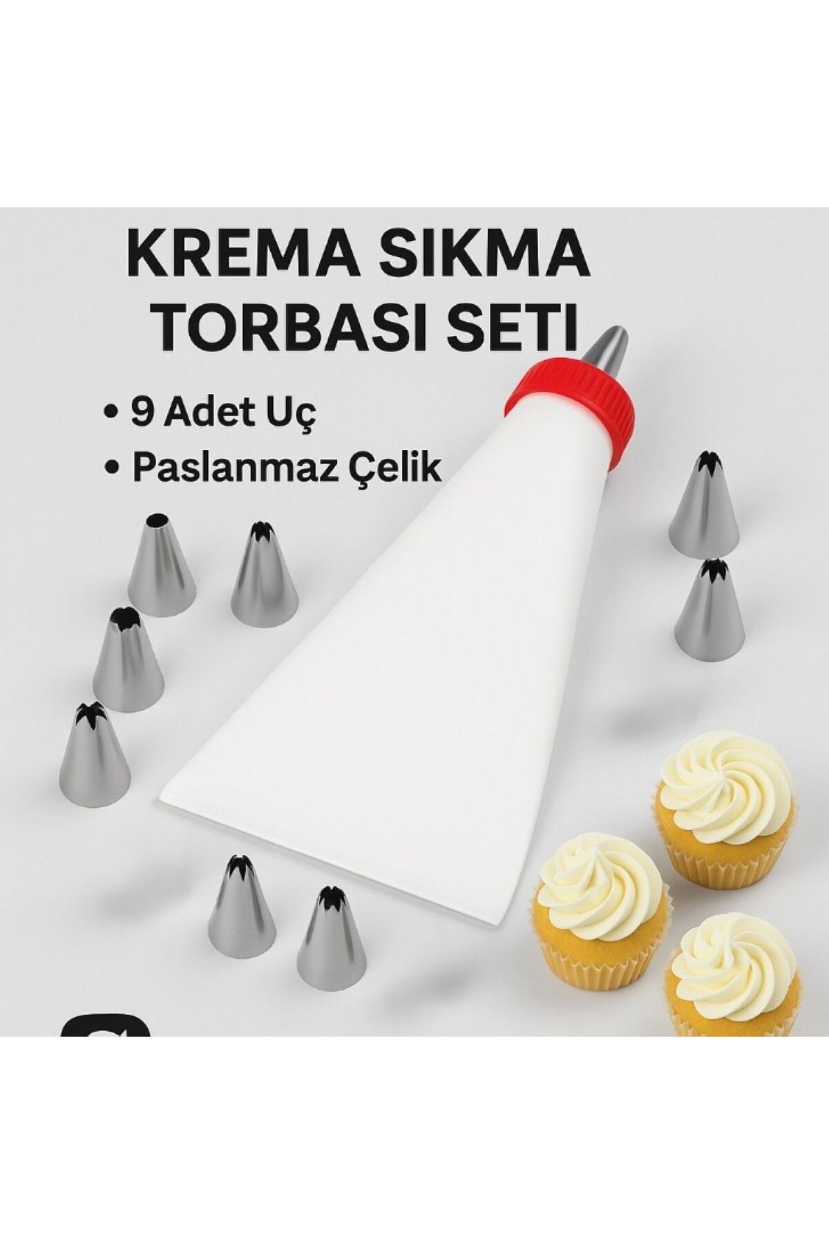 TARIK HOME Krema Sıkma Torbası Seti 10 Parça Paslanmaz Çelik Pasta Krema Torbası Kek Süsleme Kurabiye Tart