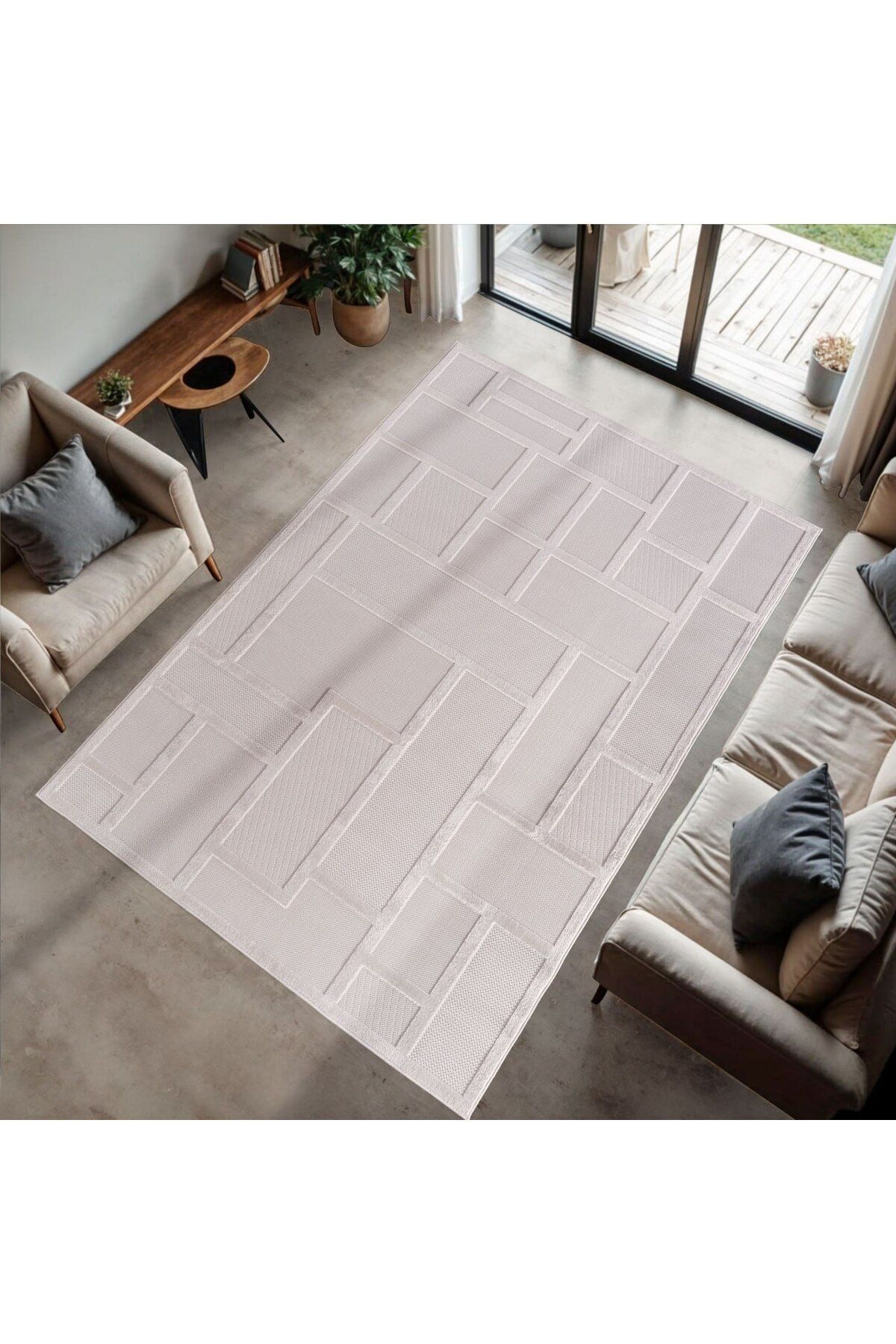 Karpetica Doha Modern Bohem Kareli Krem Renkli Sisal Dokuma Halı