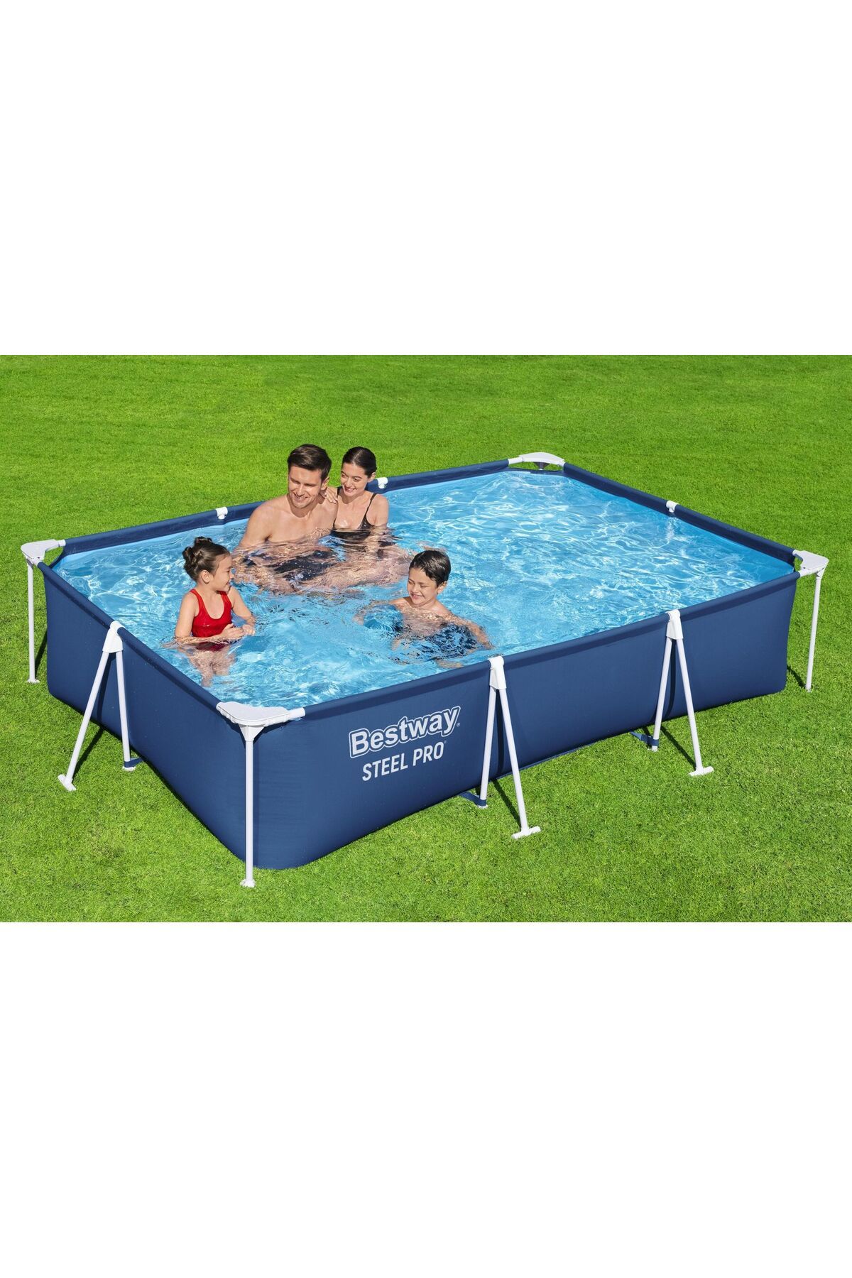 BESTWAY ® 56411 Steel Pro™ Yer Üstü Prefabrik Dikdörtgen Havuz Seti 3,00 M X 2,01 M X 66 Cm