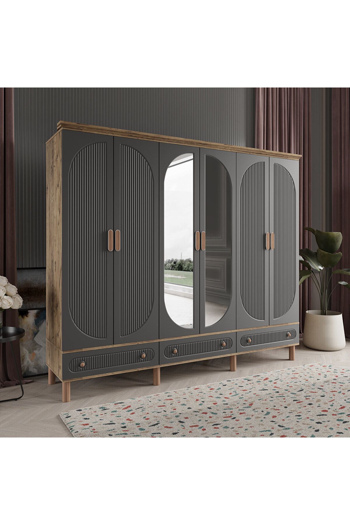 DRNHOME SOHO 6 KAPAKLI ANTRASİT GARDIROP TAMAMI MDF