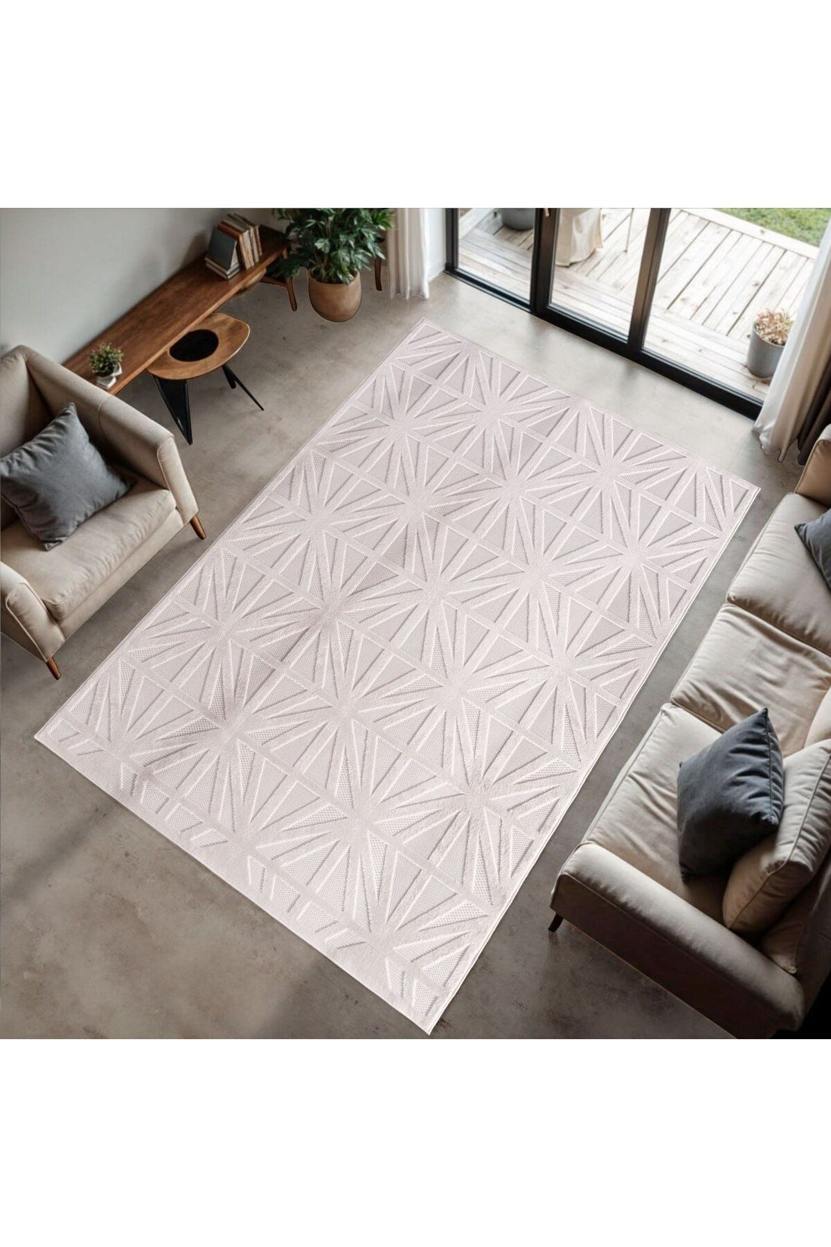Karpetica Doha Modern Bohem Zigzag Krem Renkli Sisal Dokuma Halı
