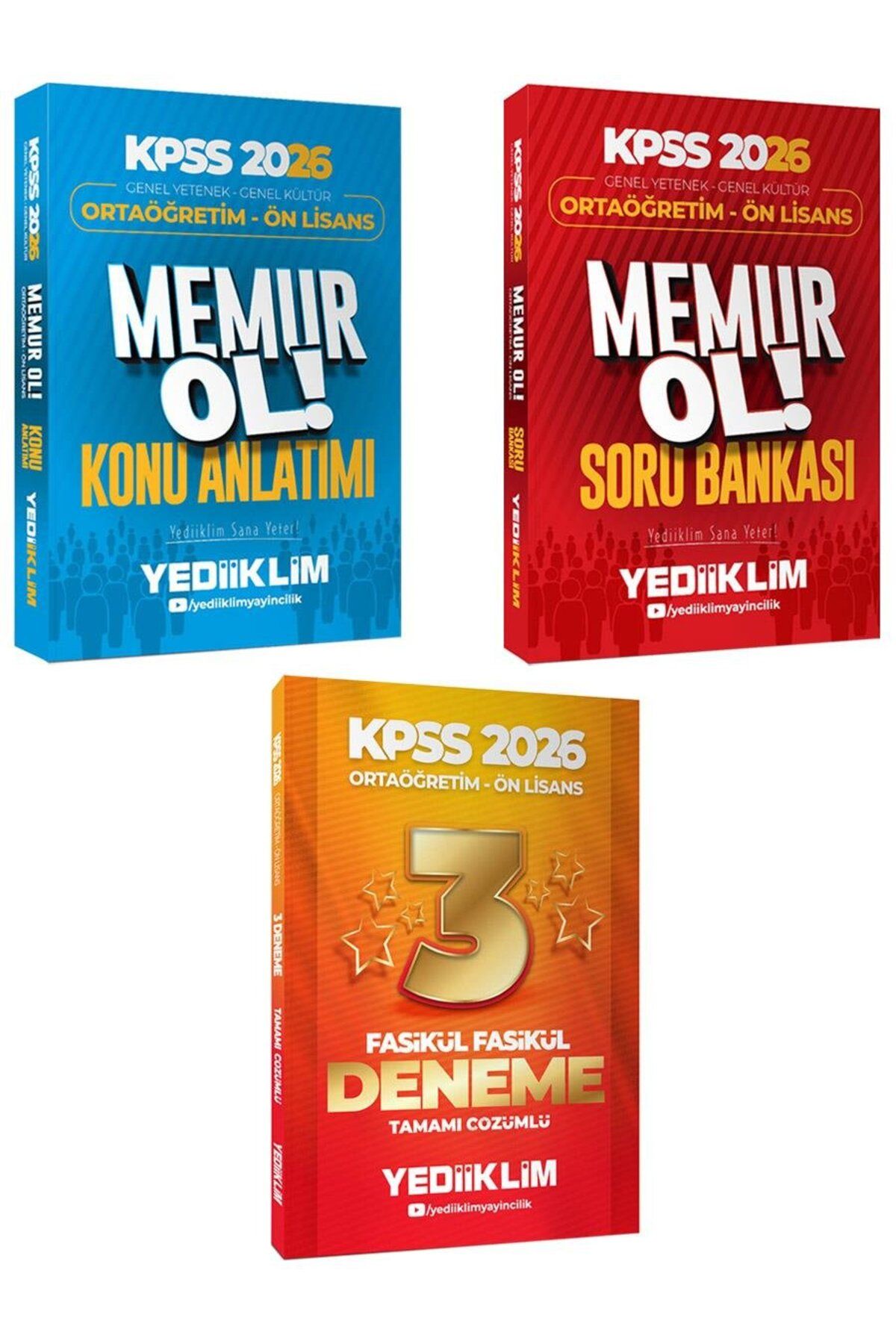 Yediiklim Yayınları 2026 Kpss Gy Gk Ortaöğretim Ön Lisans Memur Ol Konu-soru-3 Yıldız Deneme Seti 3 Lü