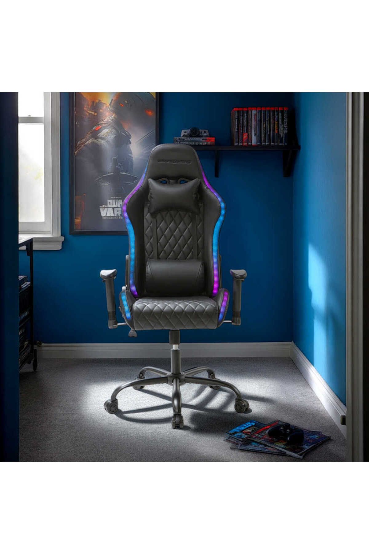 Adore Mobilya Adore Gaming Prime-X Pofesyonel Oyuncu - Siyah Suni Deri 69x119.5-130x76 cm