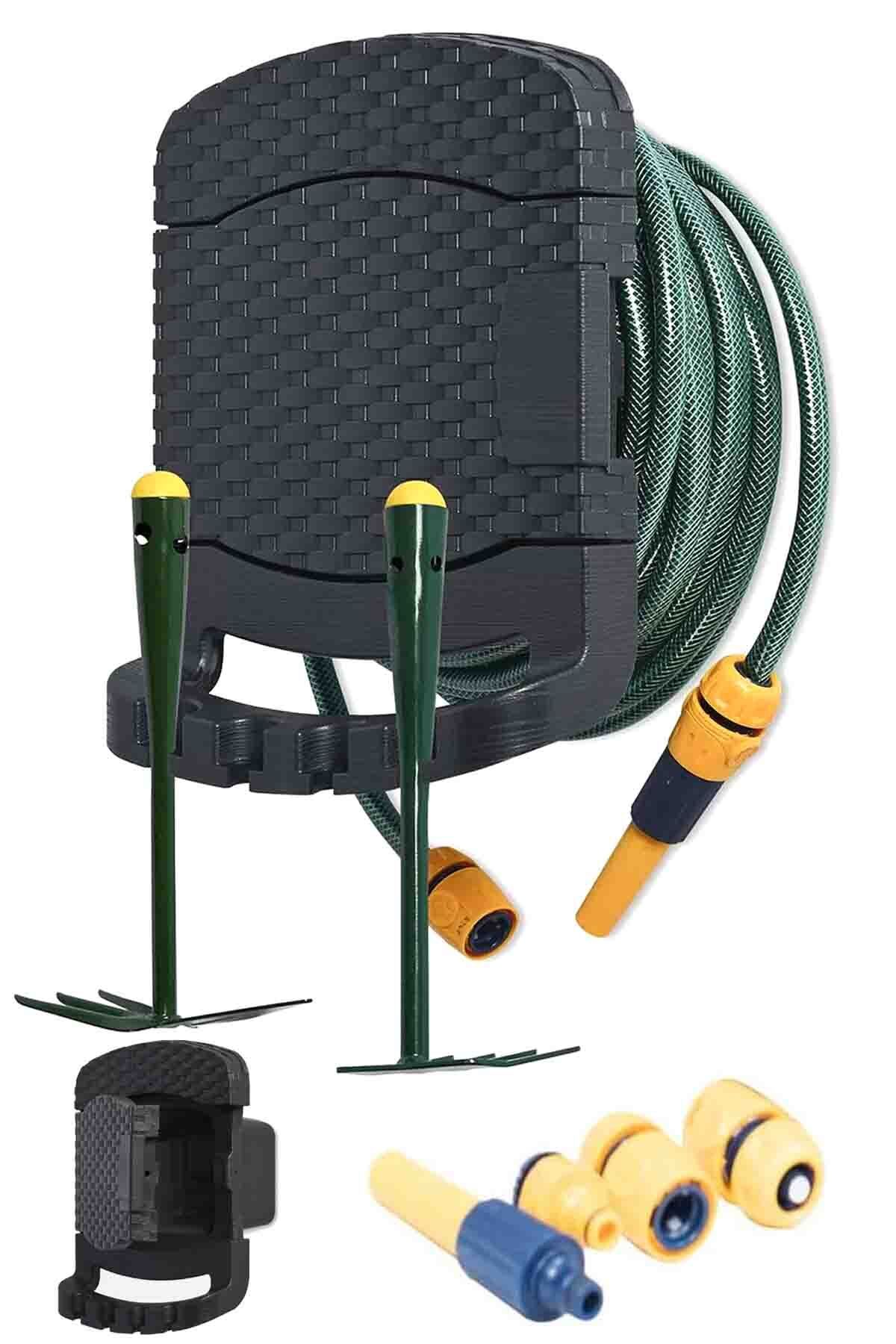Binbirreyon Duvar Tipi Dolaplı Hortum Toplama Makarası Rattan + Sulama Seti AE110