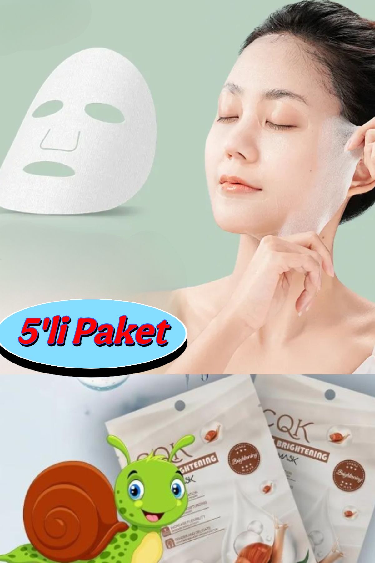 ESENLİWE 5 Adet Salyangoz Maskesi Aydınlatıcı Hidrasyon Centella Asiatica Snail Brightening ELM106