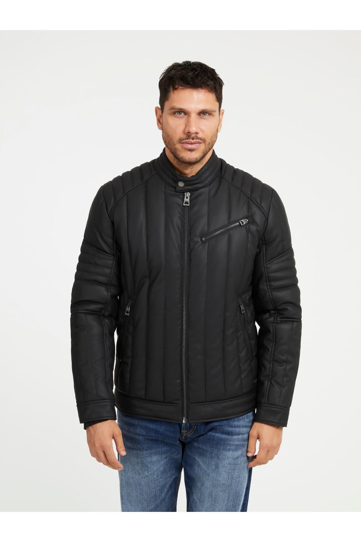 Guess Pu Stretch Erkek Biker Ceket