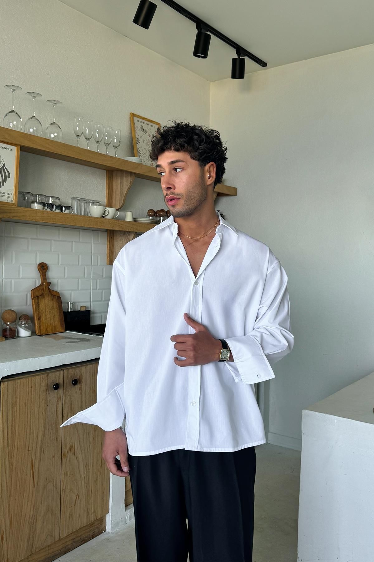Flaw Wear Düğme Detaylı Beyaz Poplin Oversize Gömlek