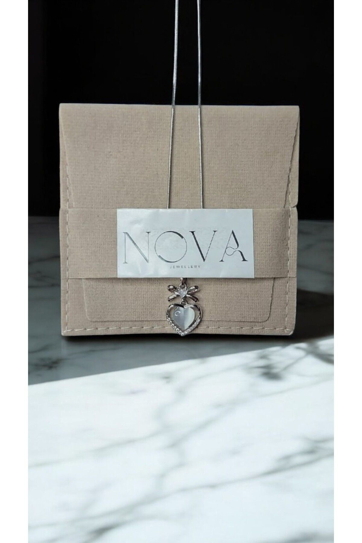 NOVA JEWELLERY Kalp Detaylı Zirkon Taşlı Paslanmaz Çelik Kolye |STEEL NECKLACE