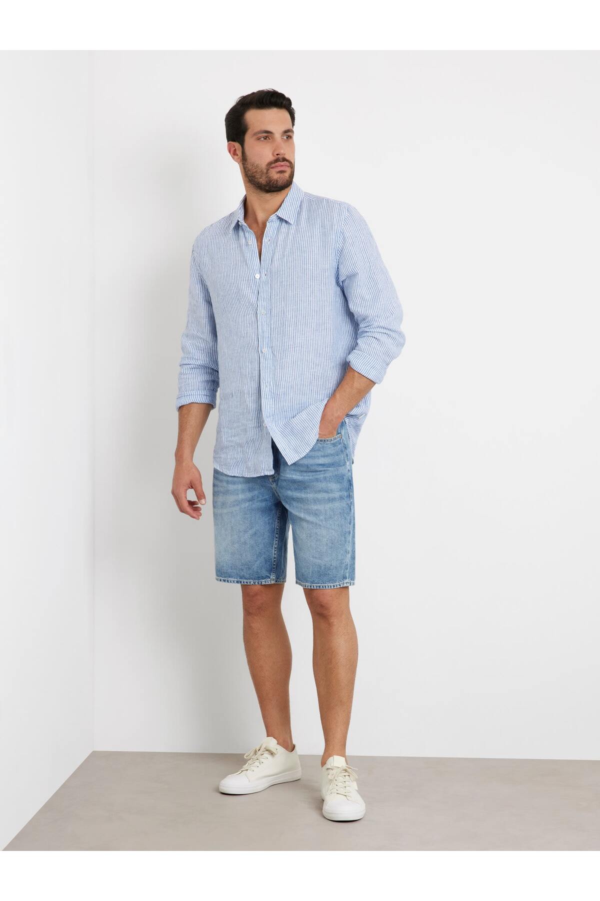 Guess Rodeo Erkek Pamuk Keten Regular Fit Jean Şort görsel 2