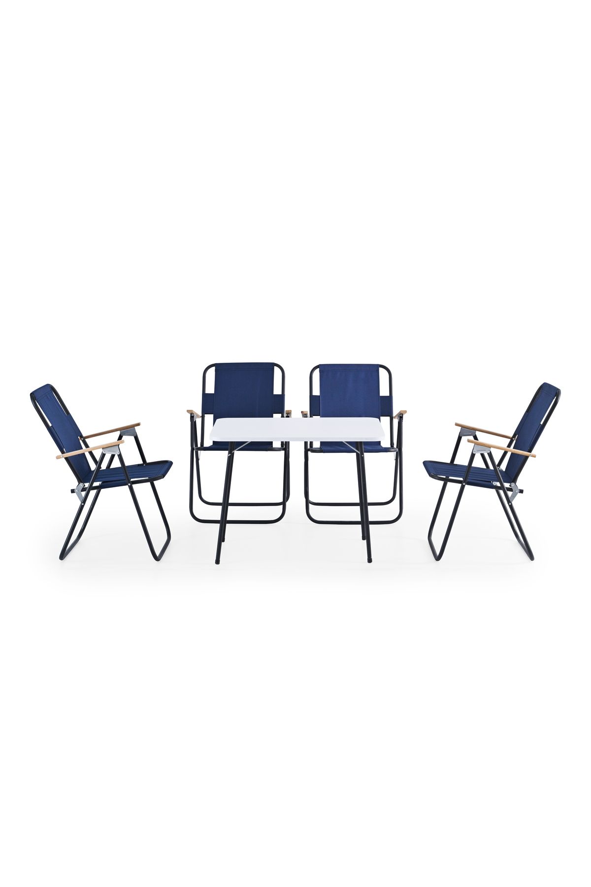 Remaks 4 adet Katlanır Kollu 4lü Piknik Kamp Sandalyesi Lacivert Ve 60x80 Beyaz Katlanır Kamp Masası