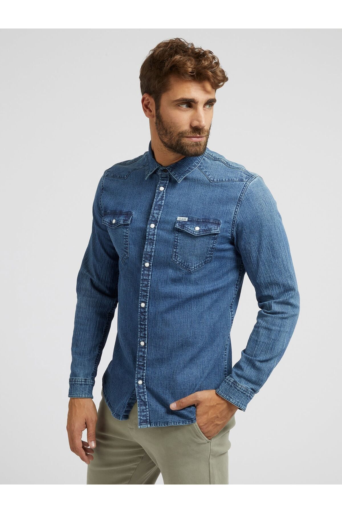 Guess Truckee Erkek Slim Fit Denim Gömlek